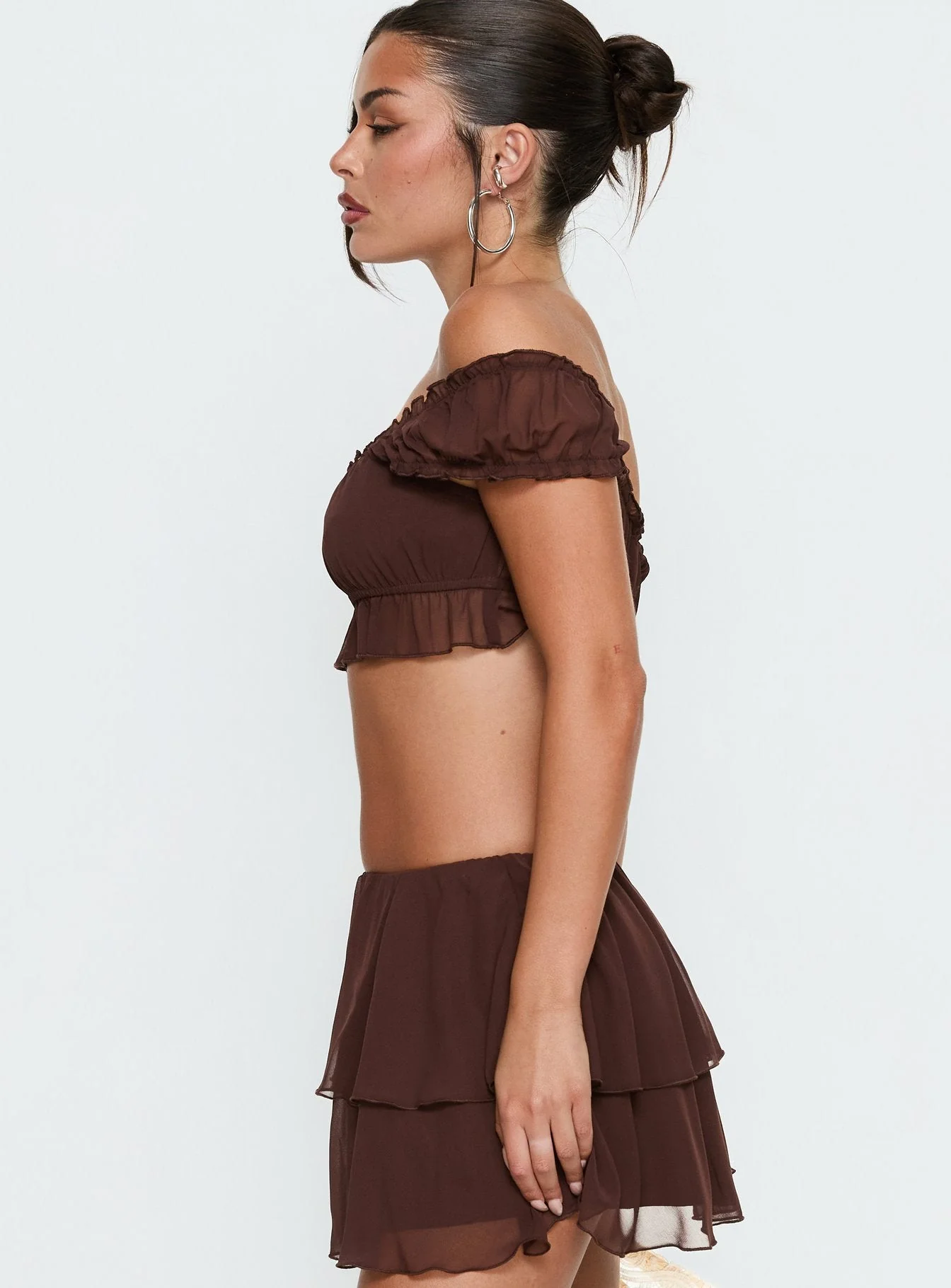 Ackee Ruched Off Shoulder Top Brown - Image 4