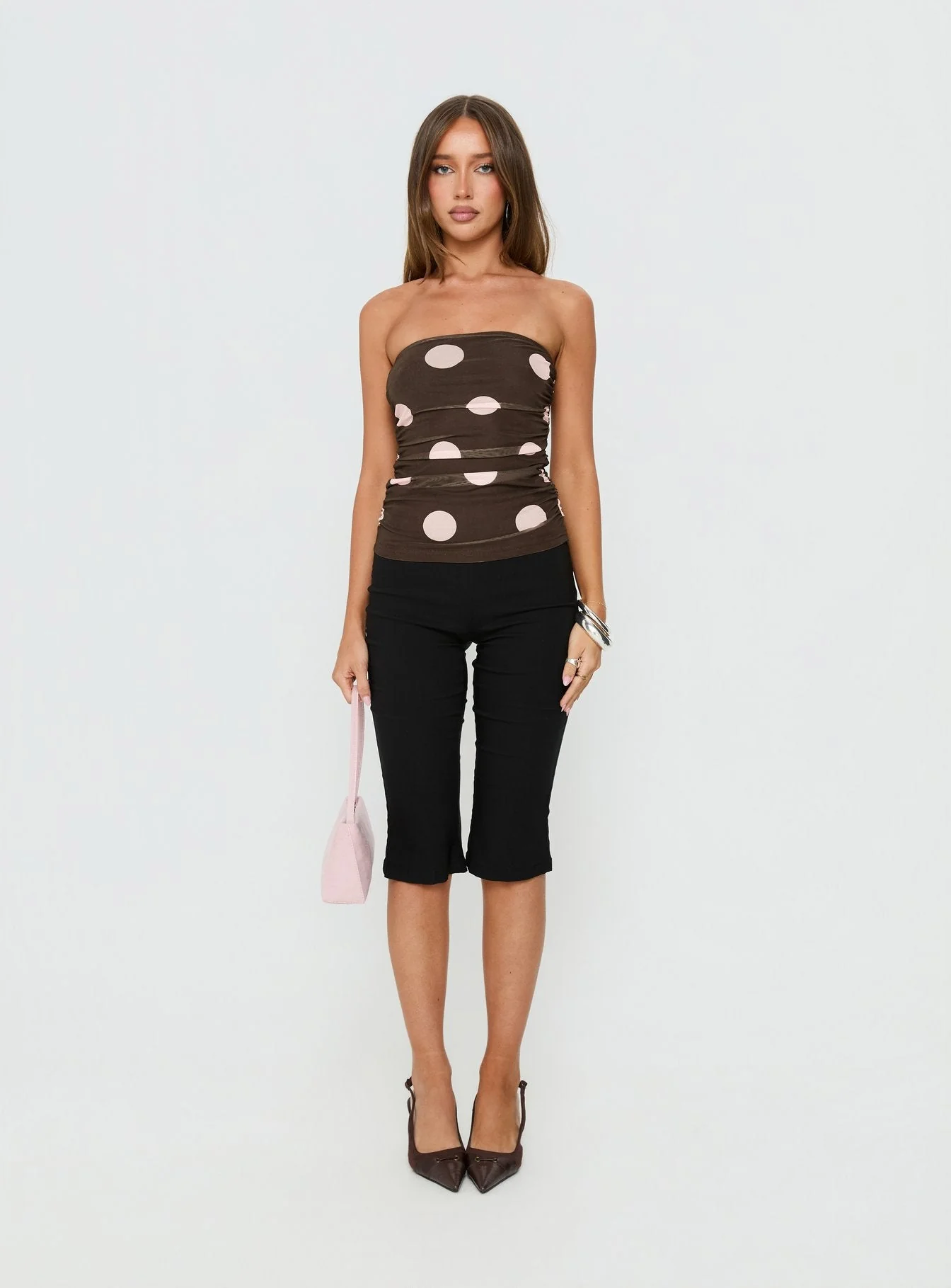 Act Natural Strapless Top Brown / Pink Polka - Image 7