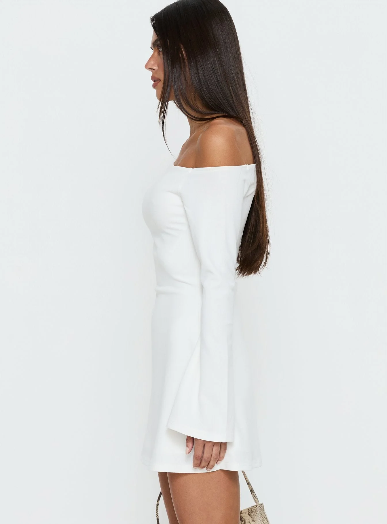 Adrietta Long Sleeve Off Shoulder Mini Dress White - Image 4