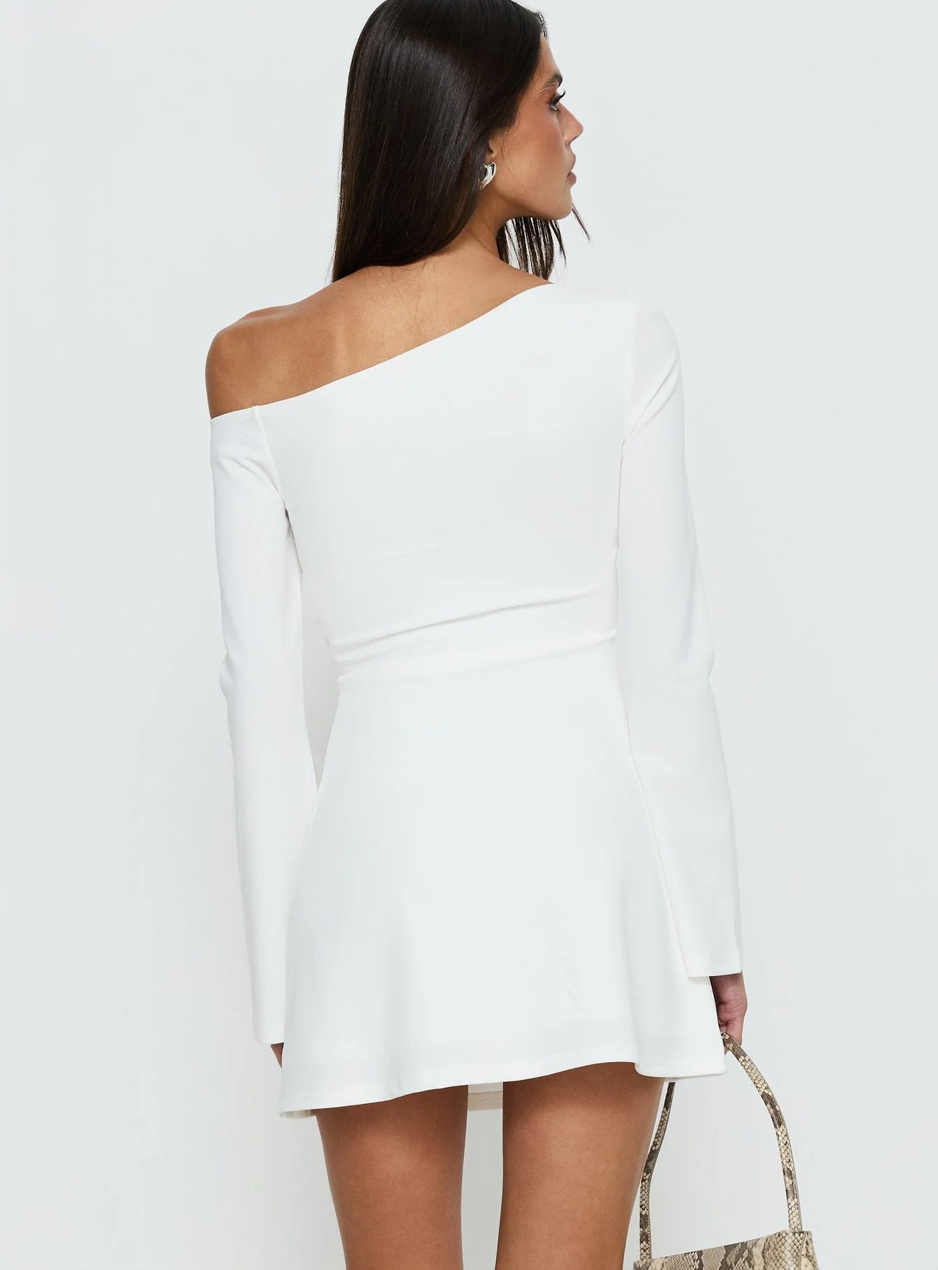 Adrietta Long Sleeve Off Shoulder Mini Dress White - Image 5