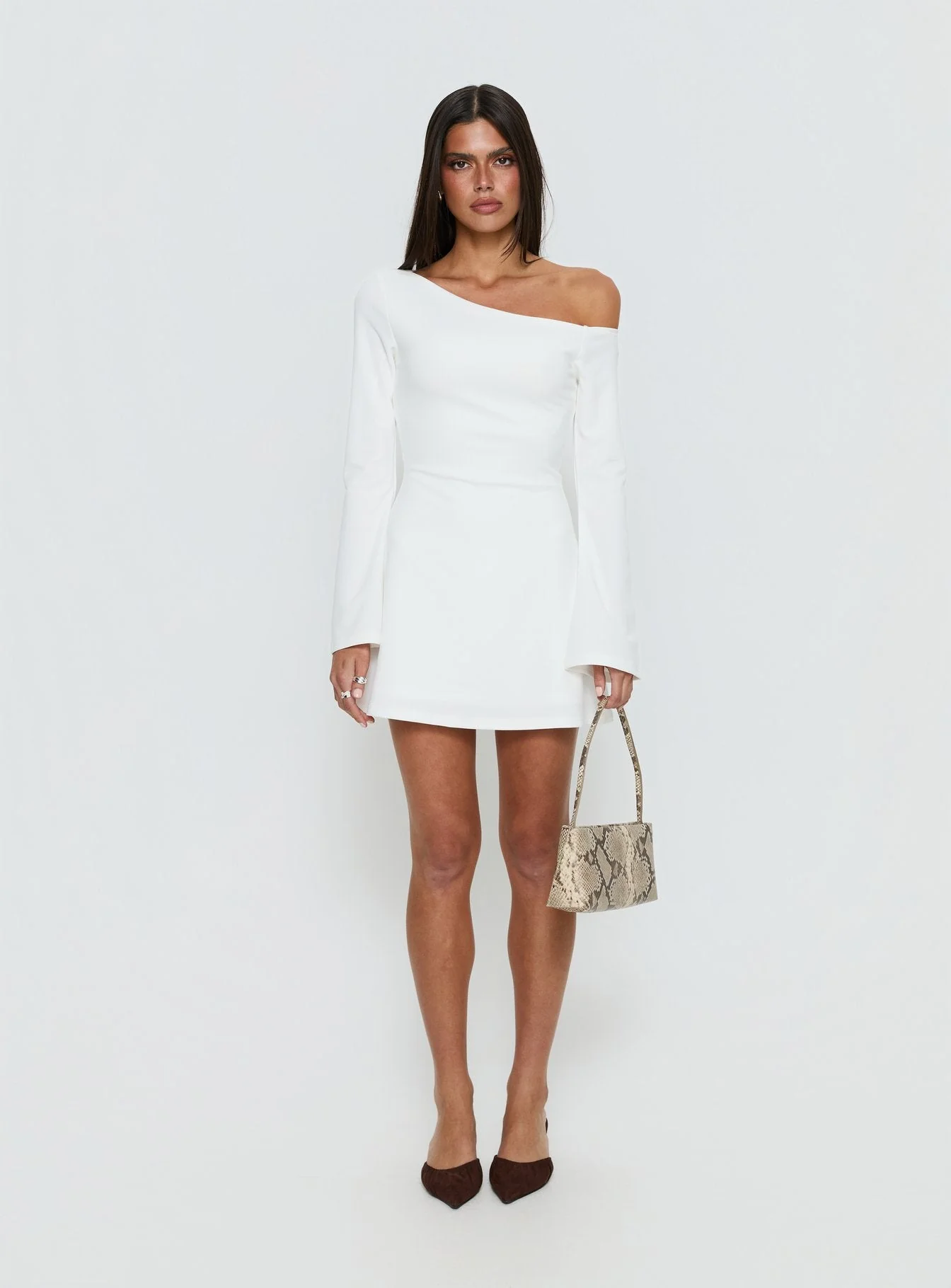 Adrietta Long Sleeve Off Shoulder Mini Dress White - Image 7