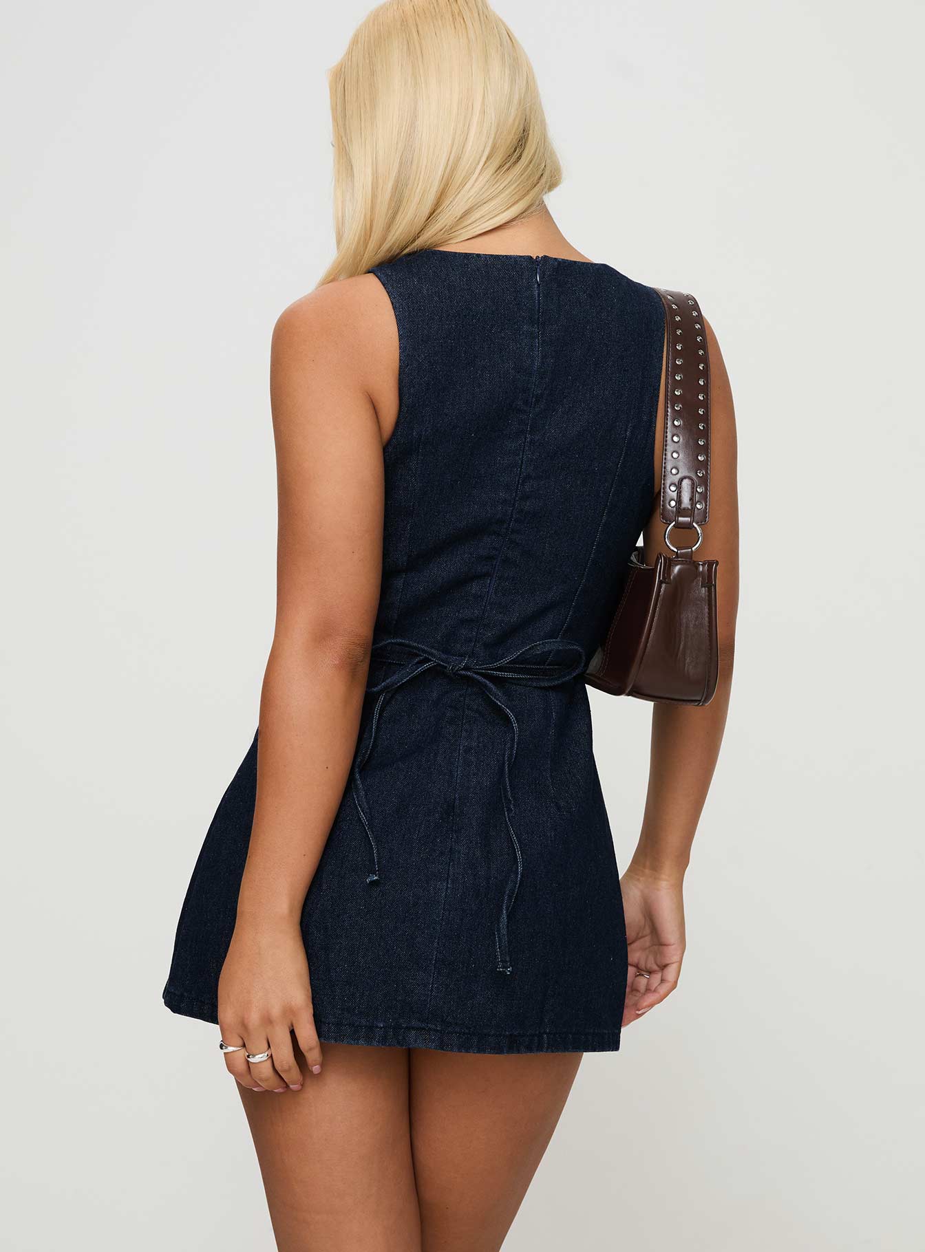 Ainsleigh Shift Denim Romper Dark Wash - Image 5