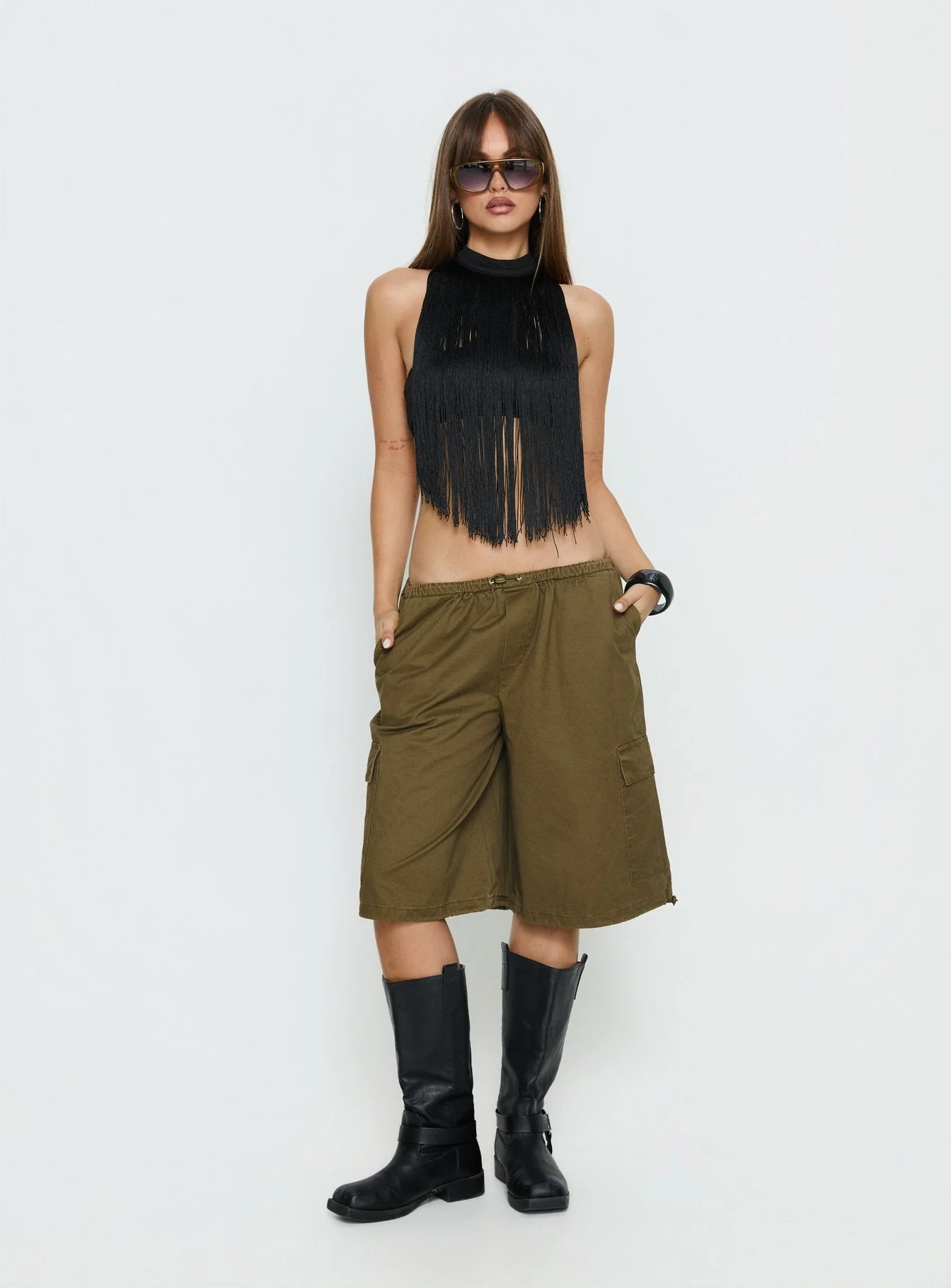 Allyza Baggy Cargo Shorts Olive - Image 3