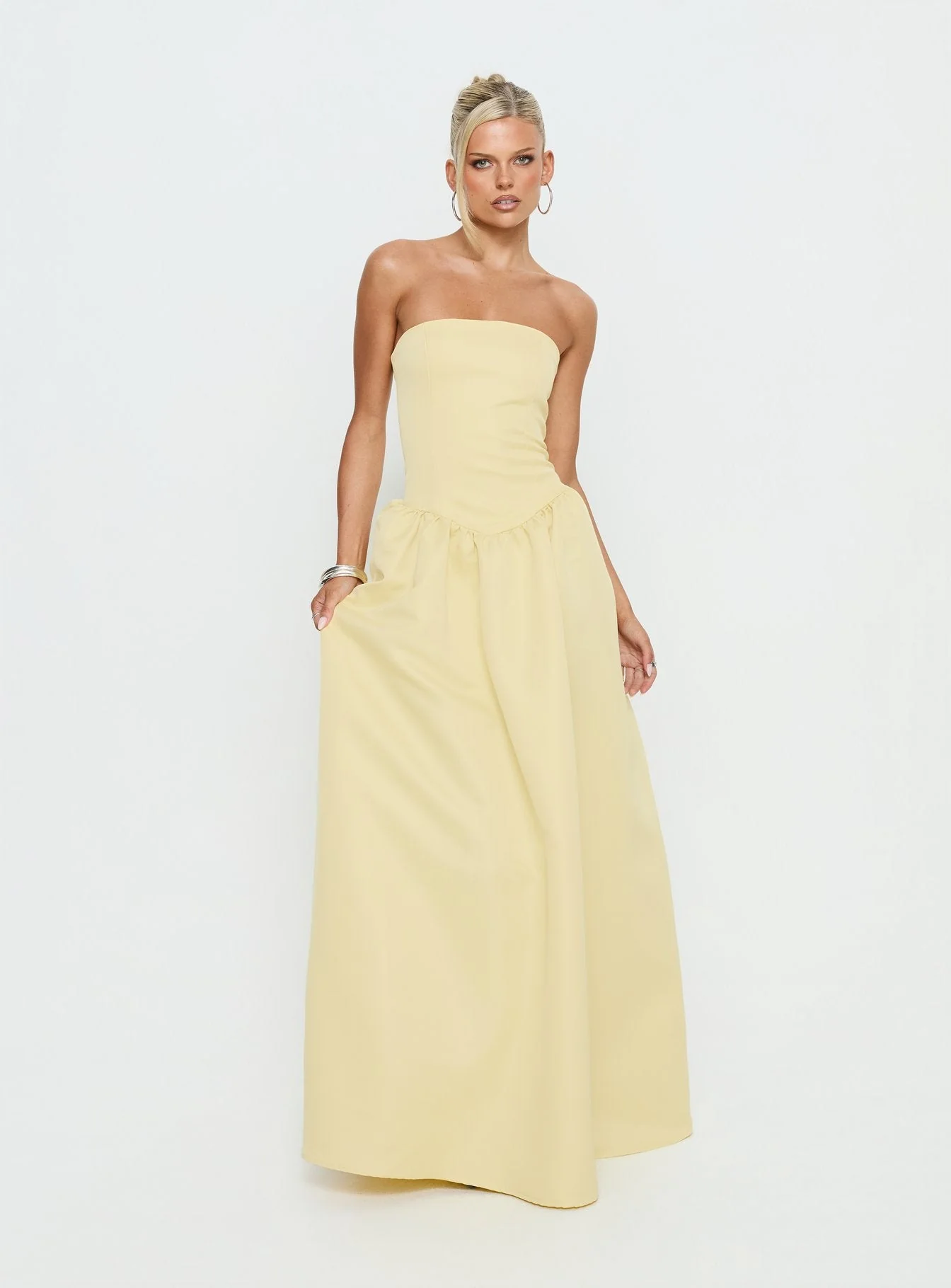 Soft Bloom Drop Waist Strapless Maxi Dress Yellow - Image 3
