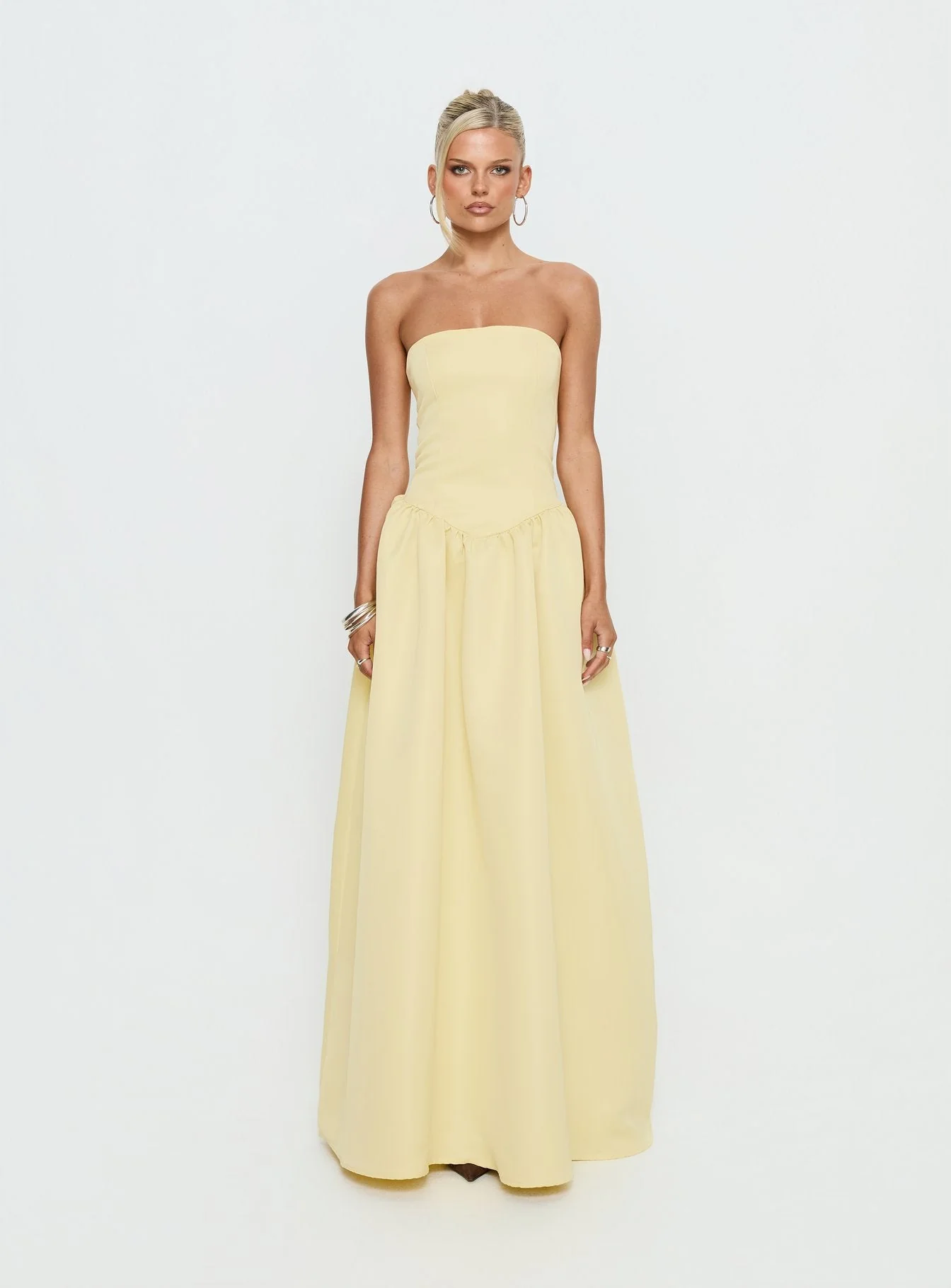 Soft Bloom Drop Waist Strapless Maxi Dress Yellow - Image 9