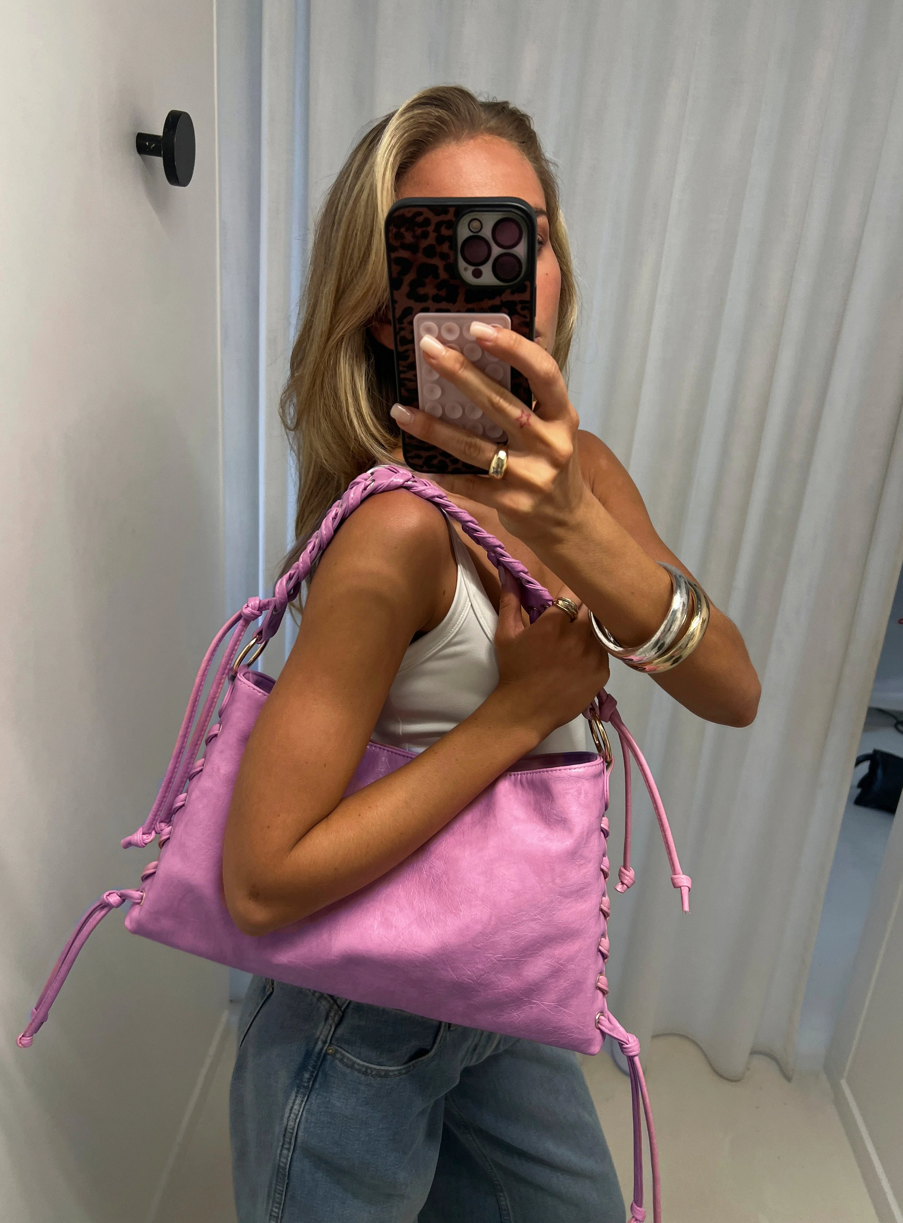 Amadea Tie Detail Shoulder Bag Pink - Image 6