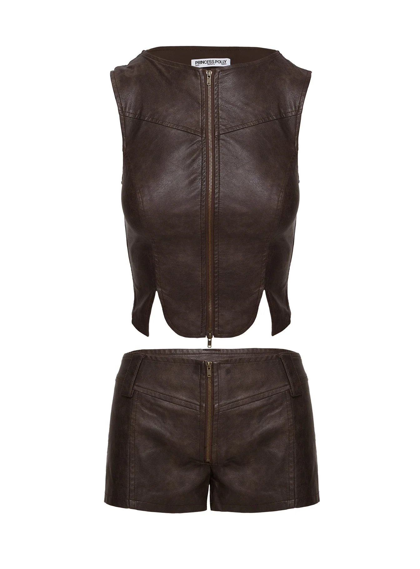 Ambrosie Faux Leather Co-ord Washed Brown - Image 14