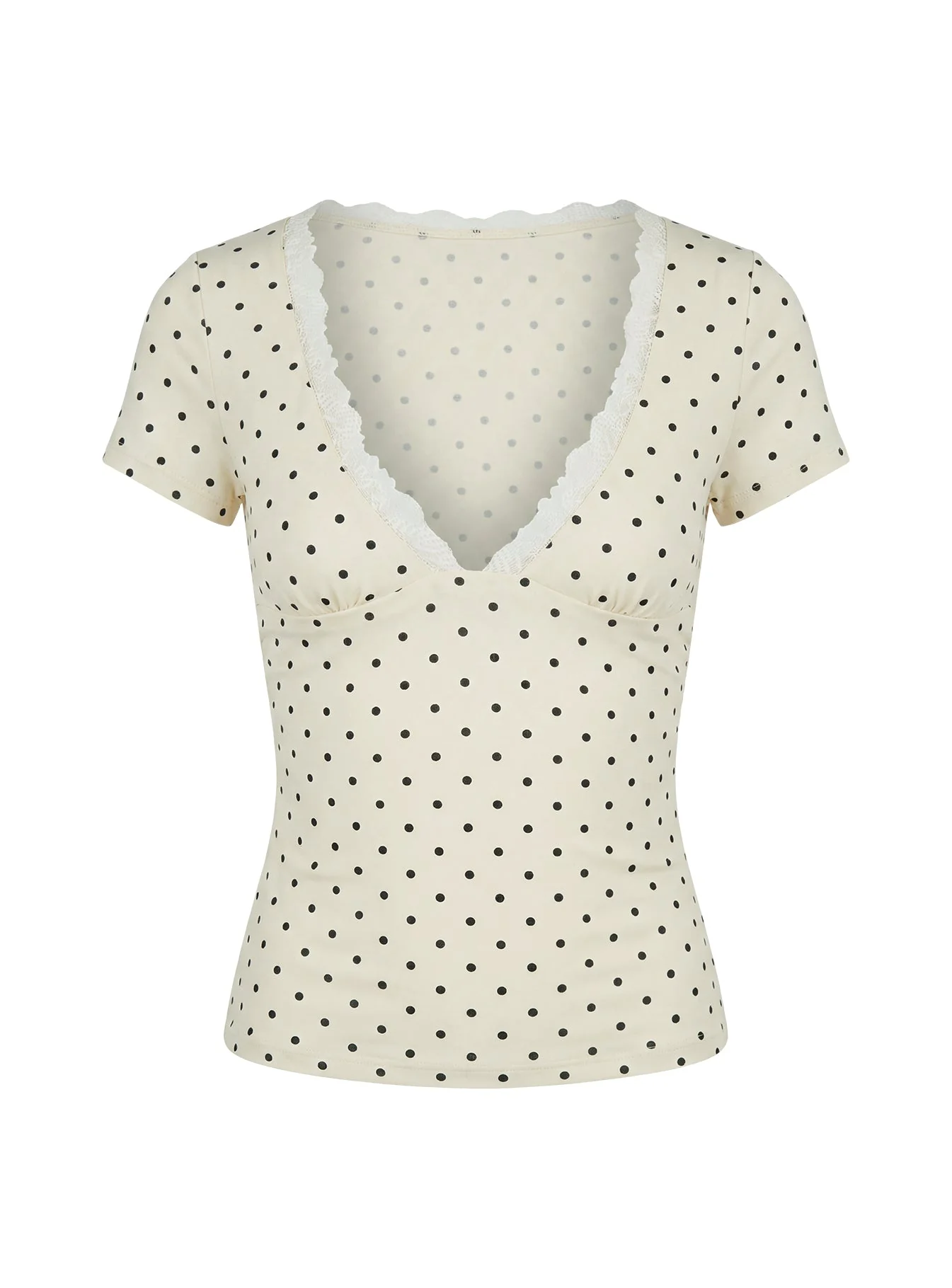 Amia Lace V Neck Top Cream Polka Dot - Image 9