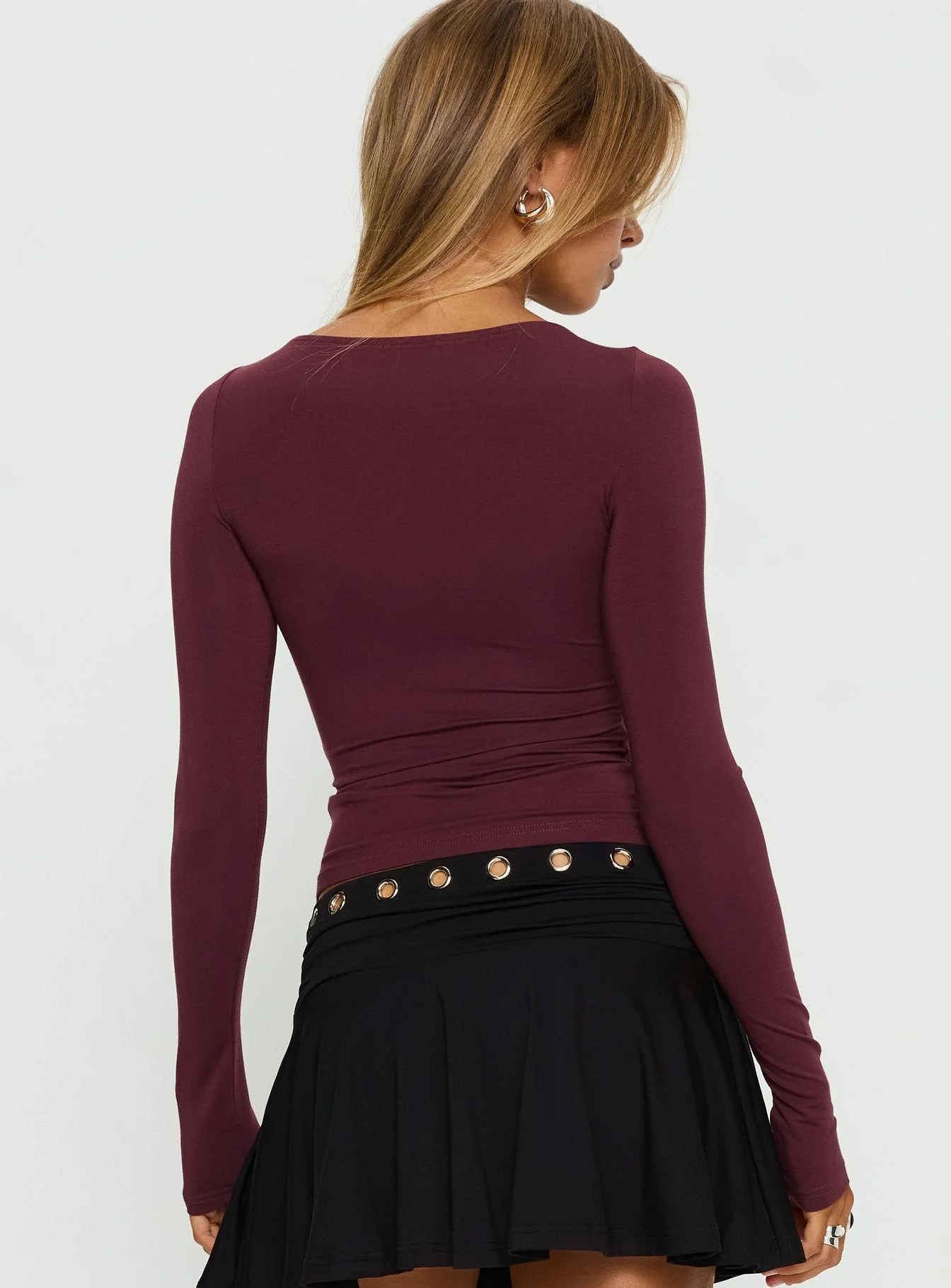 Angele Long Sleeve Keyhole Top Plum - Image 5