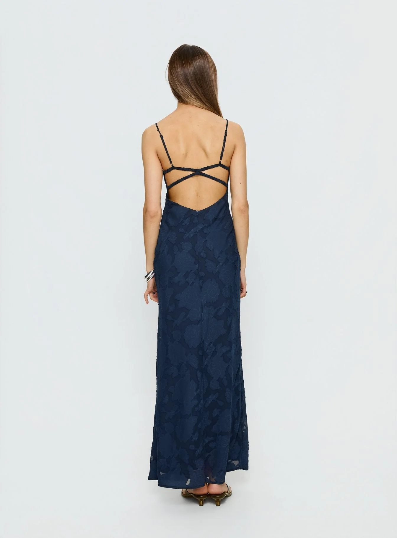 Ariadne Scoop Backless Maxi Dress Navy Burnout - Image 4