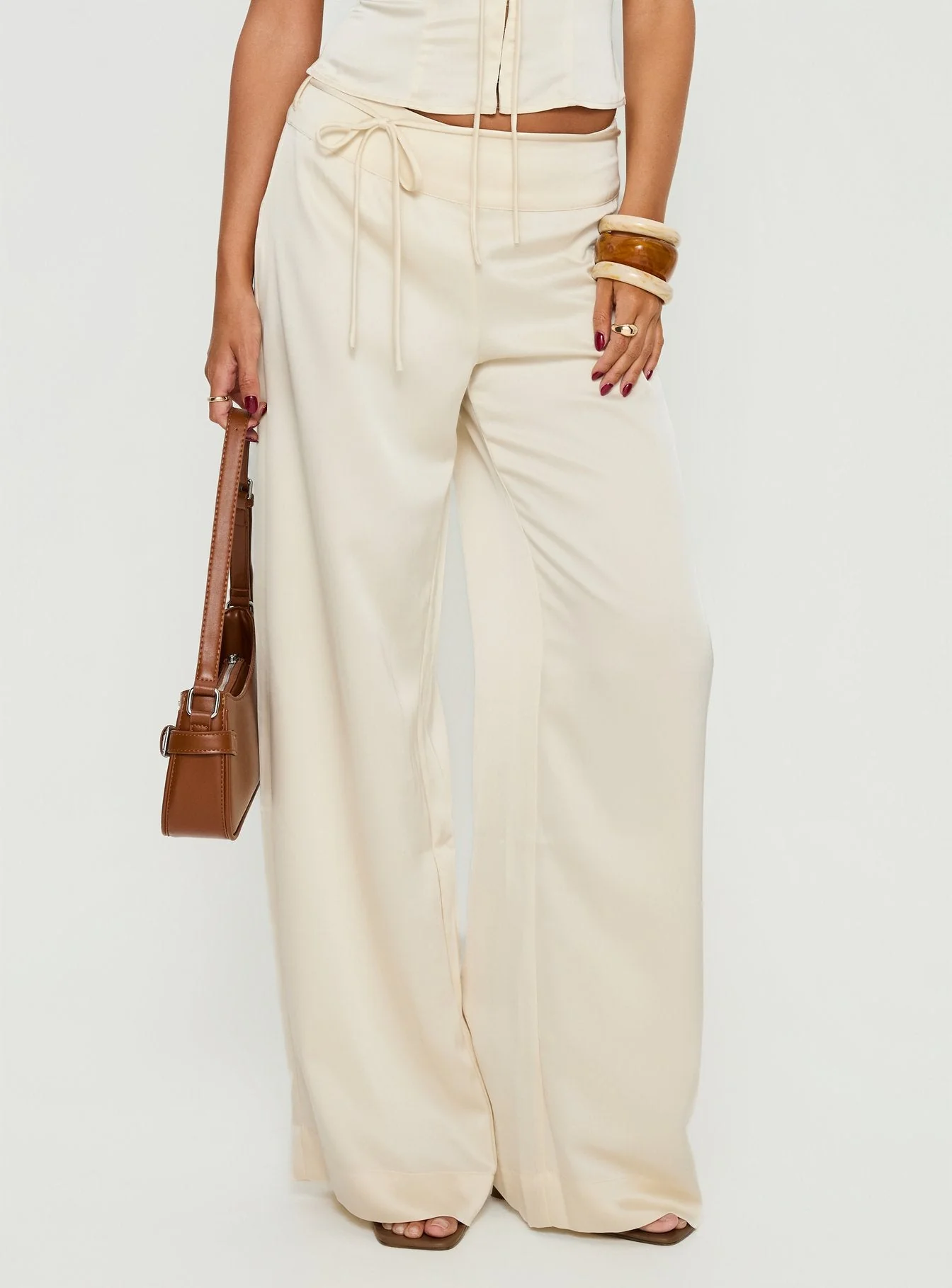Aubrette Satin Tie Pants Cream - Image 3