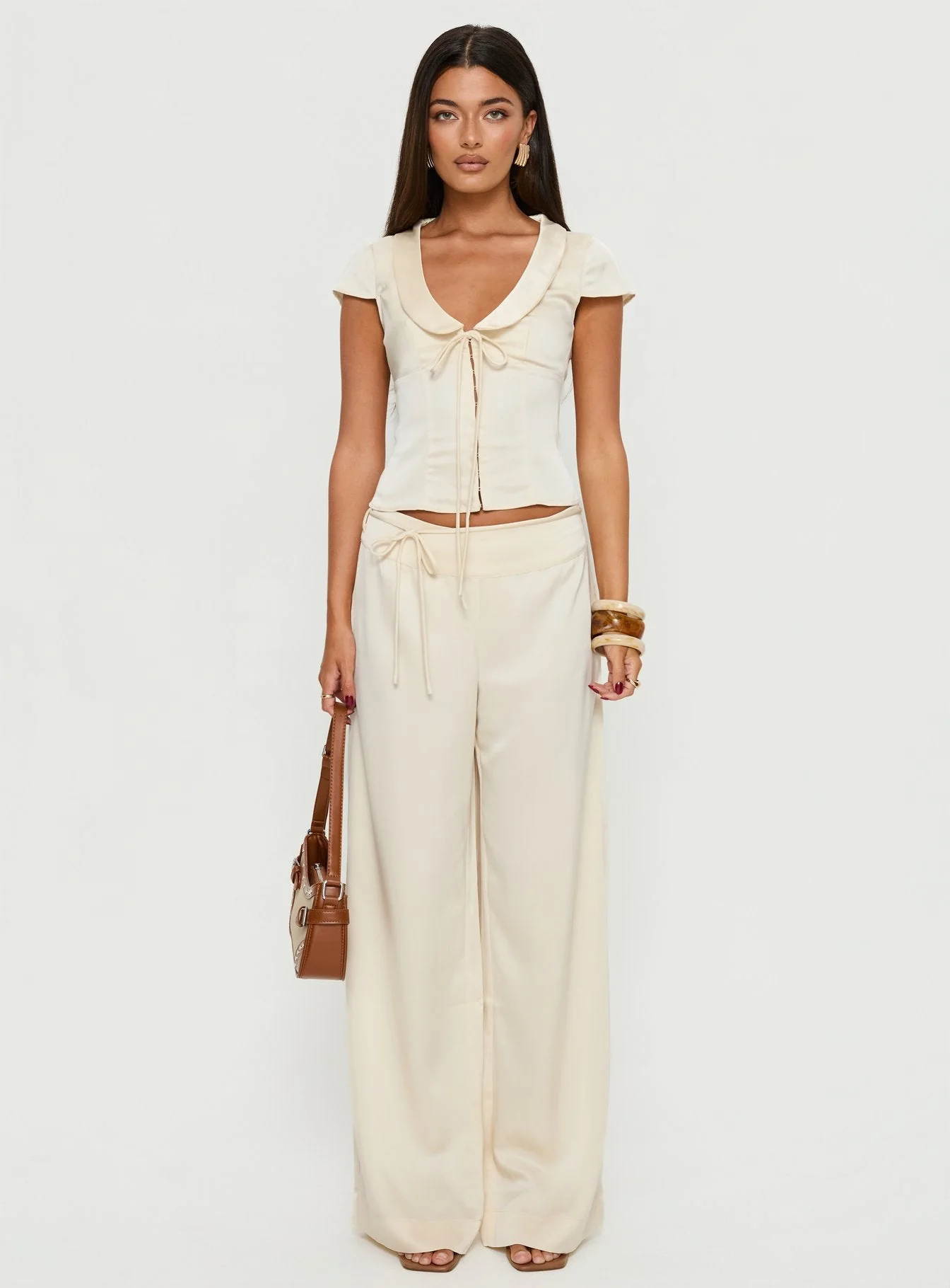 Aubrette Satin Tie Pants Cream - Image 8