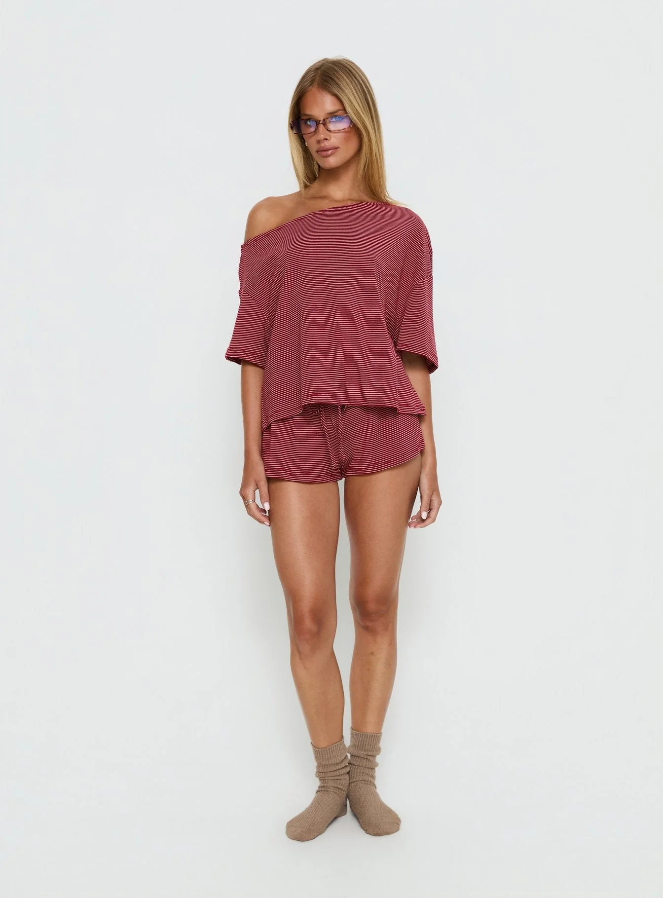 Sugar Surge Tie Waist Shorts Cherry Stripe - Image 3