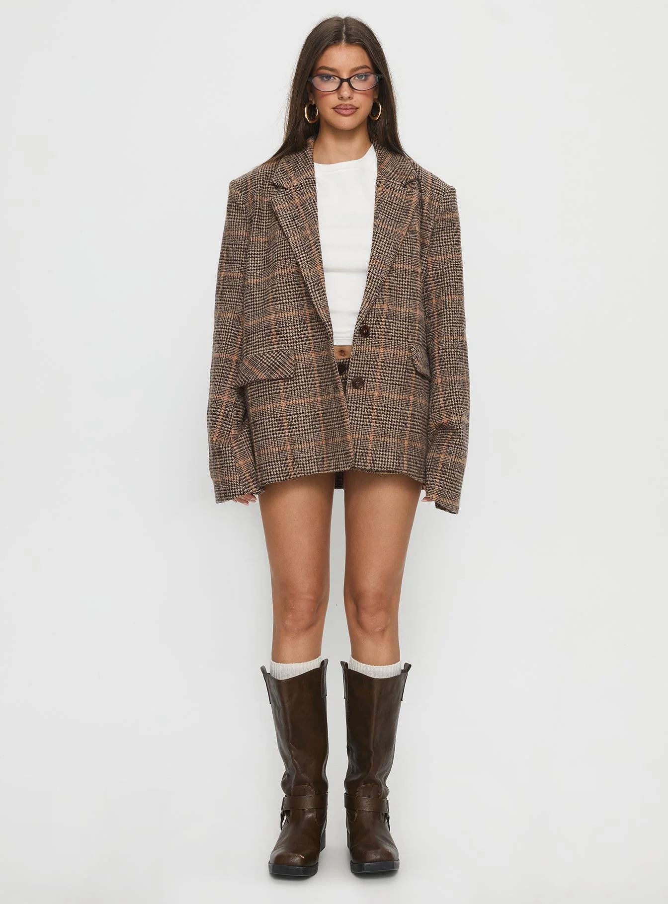 Ayvanna Oversized Blazer Brown Plaid - Image 7