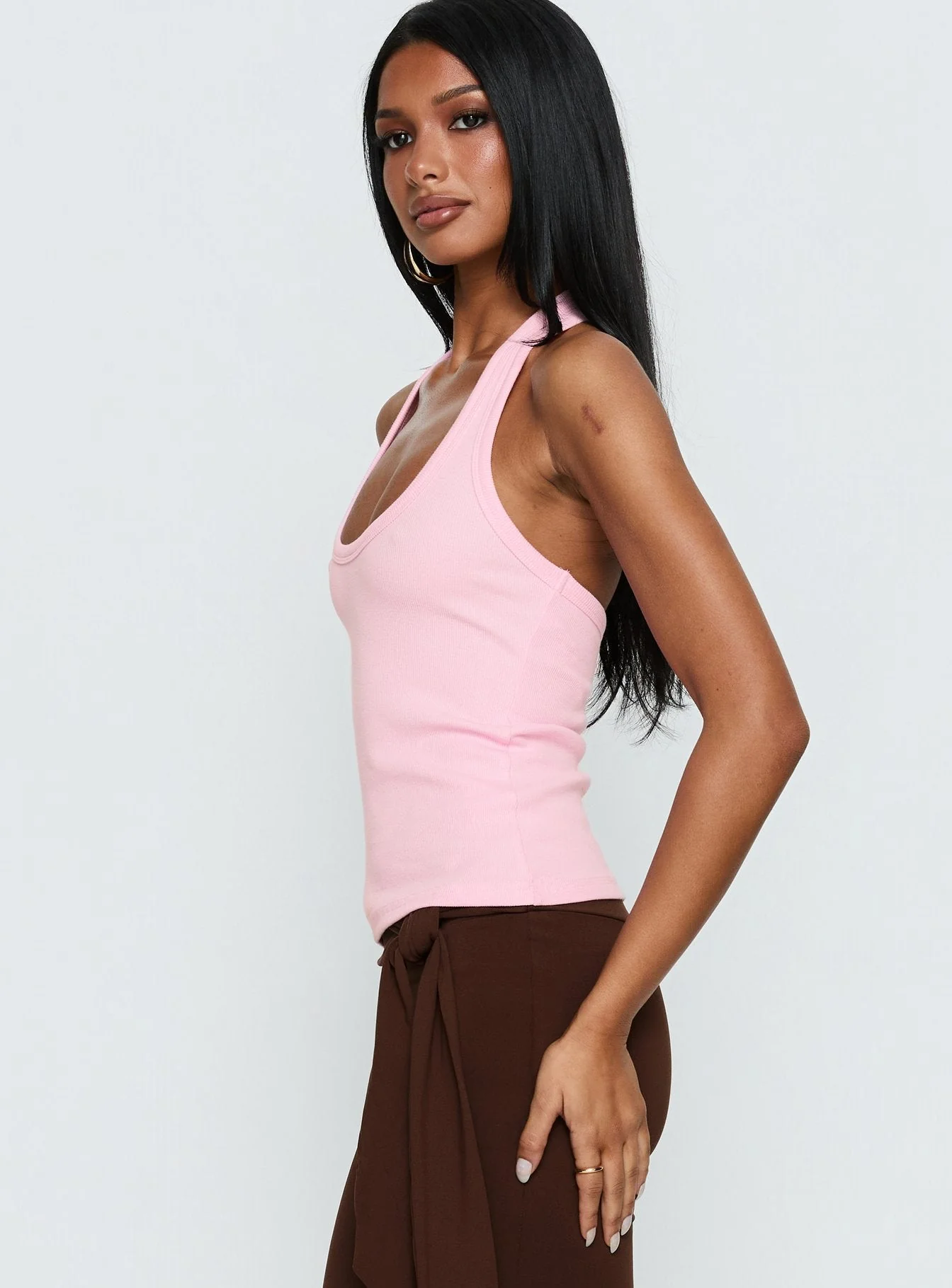 Baseline Scoop Halter Rib Vest Pink - Image 4