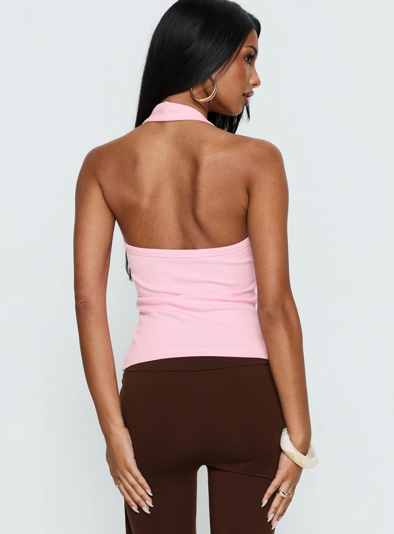 Baseline Scoop Halter Rib Vest Pink - Image 5