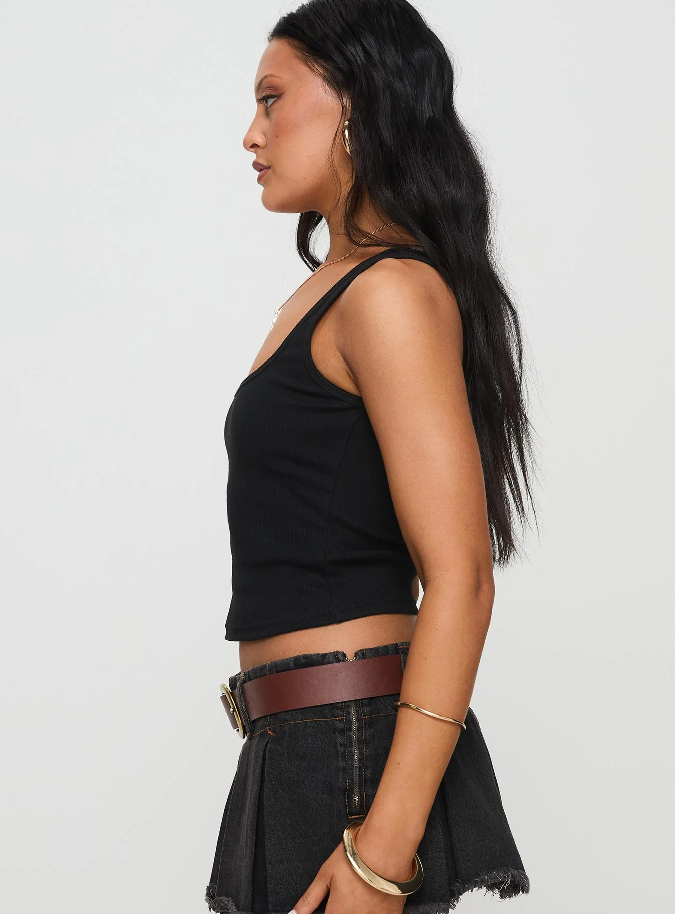 Baseline Square Neck Rib Vest Top Black - Image 4