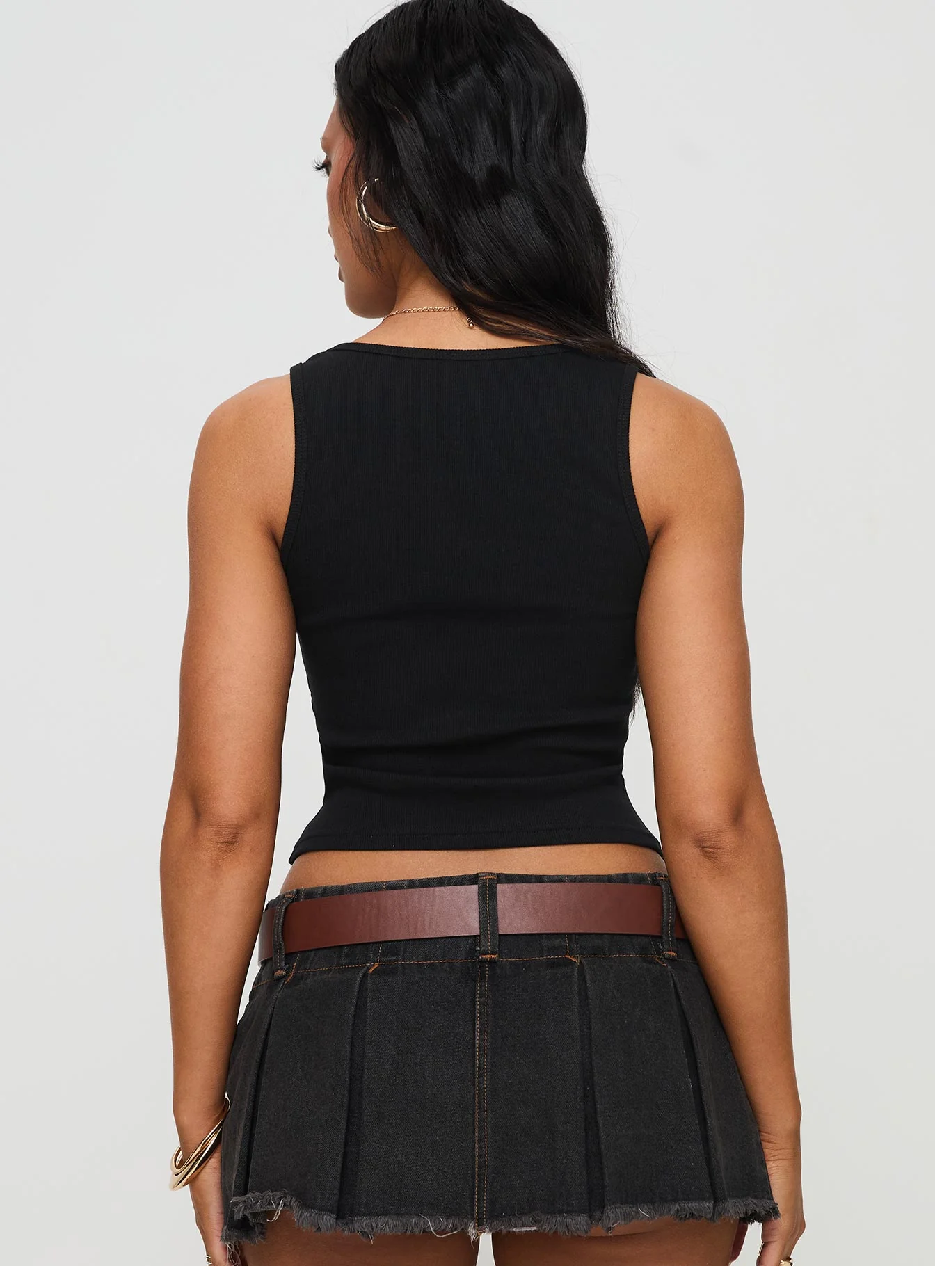Baseline Square Neck Rib Vest Top Black - Image 5