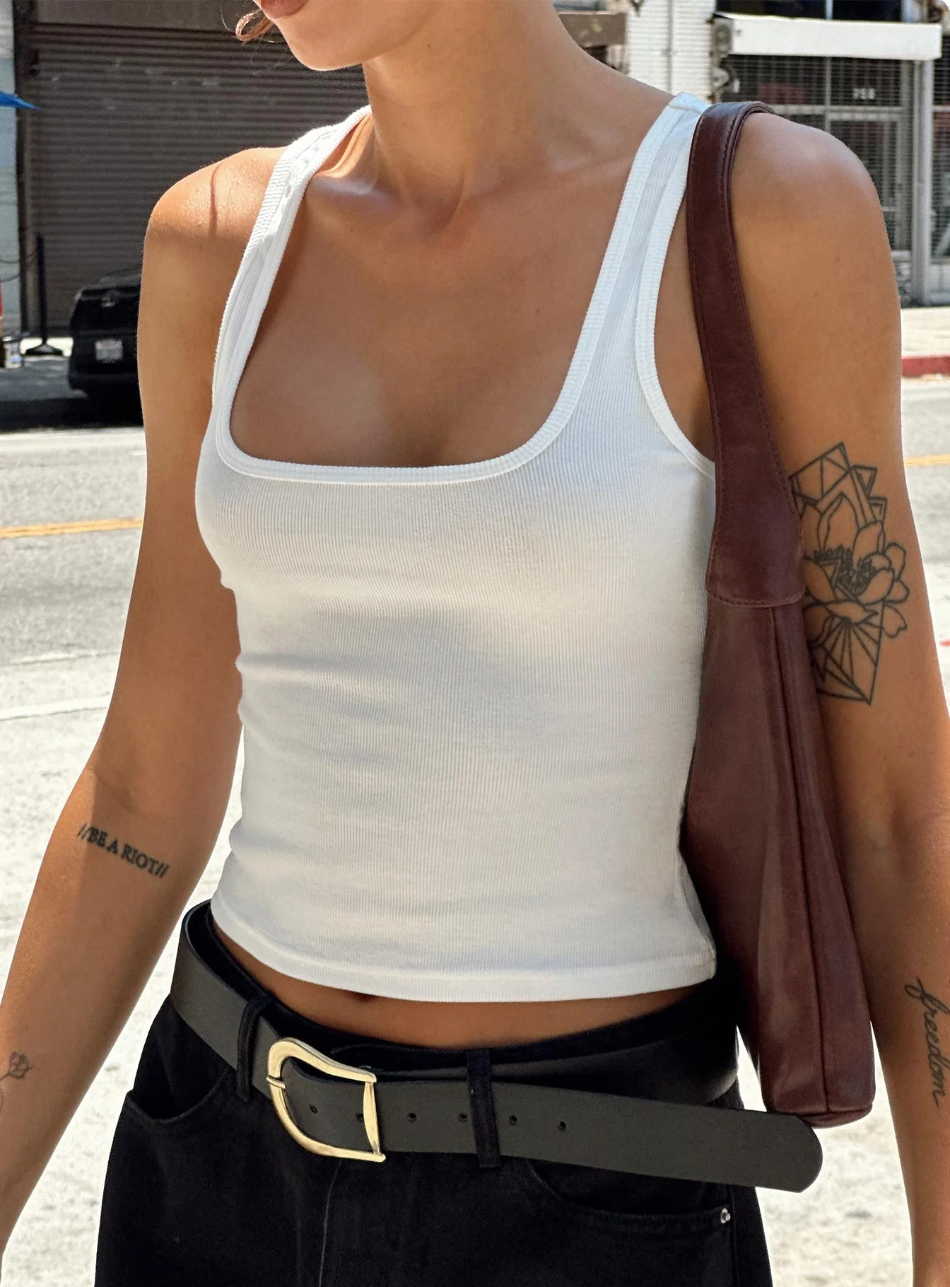 Baseline Square Neck Rib Vest Top White - Image 12