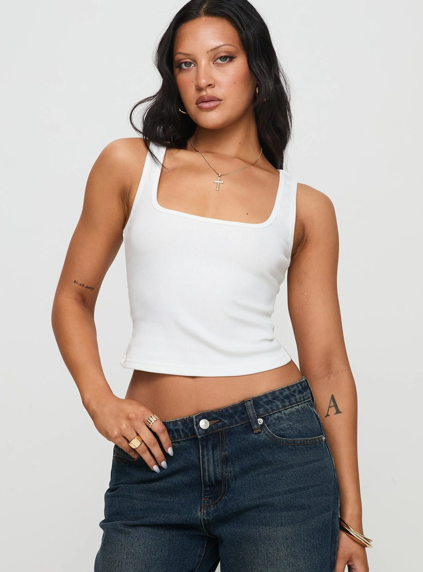 Baseline Square Neck Rib Vest Top White - Image 2