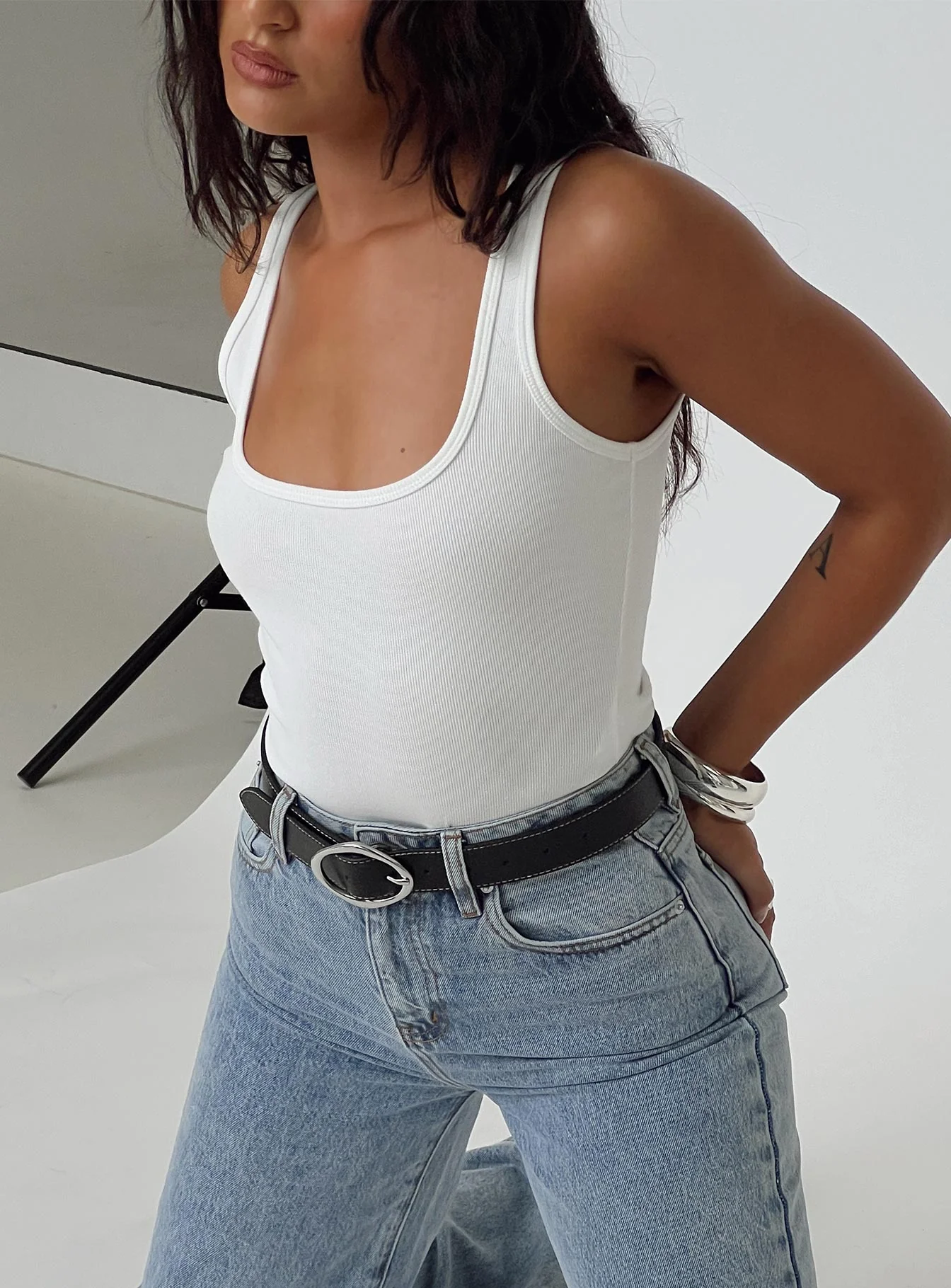 Baseline Square Neck Rib Vest Top White - Image 8