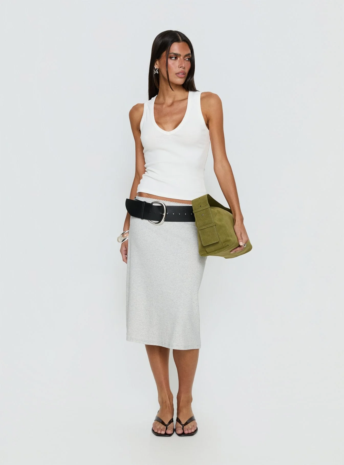 Baseline V Neck Rib Vest Top White - Image 3