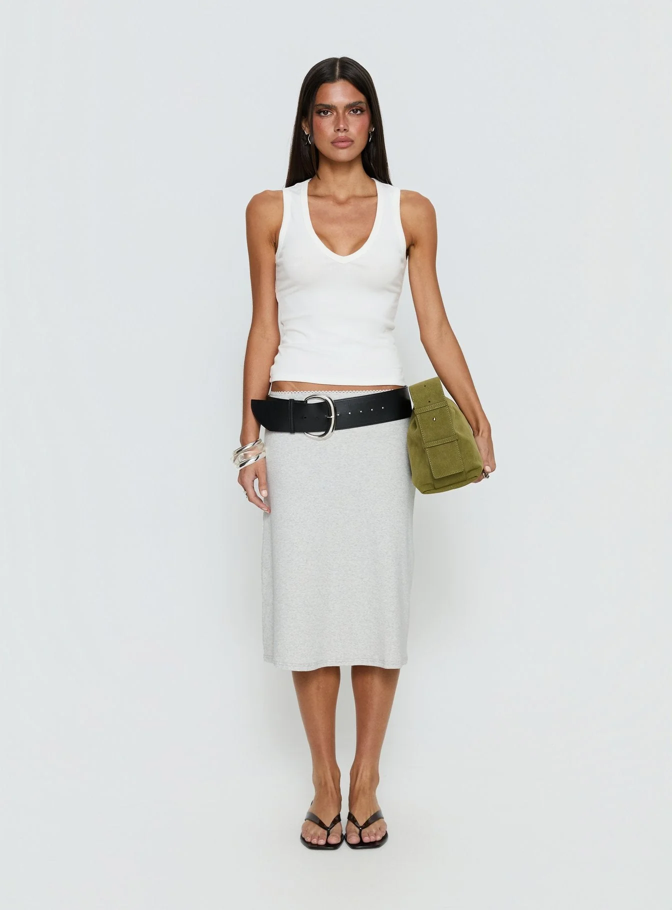 Baseline V Neck Rib Vest Top White - Image 7