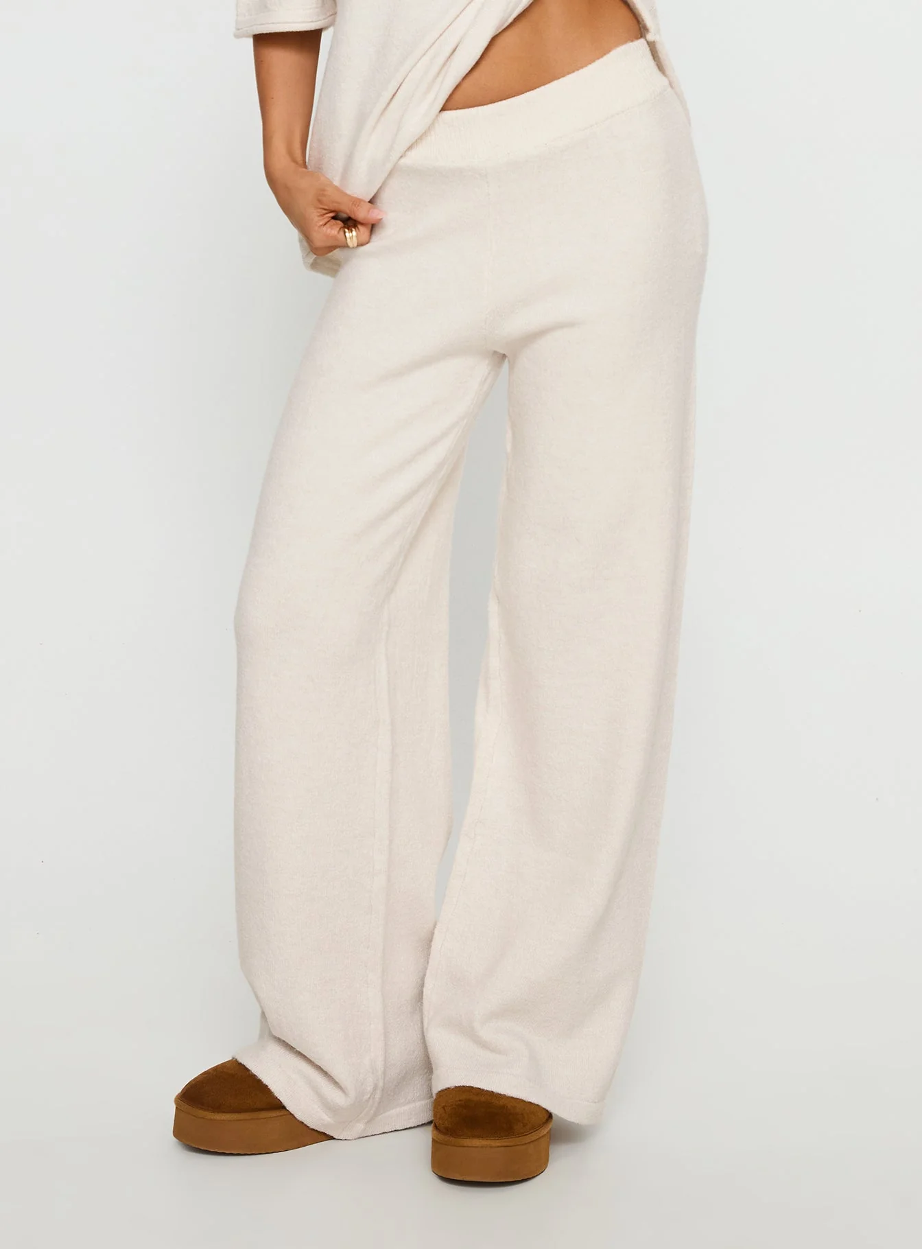 Bekki Wide Leg Knit Trousers Oat - Image 2
