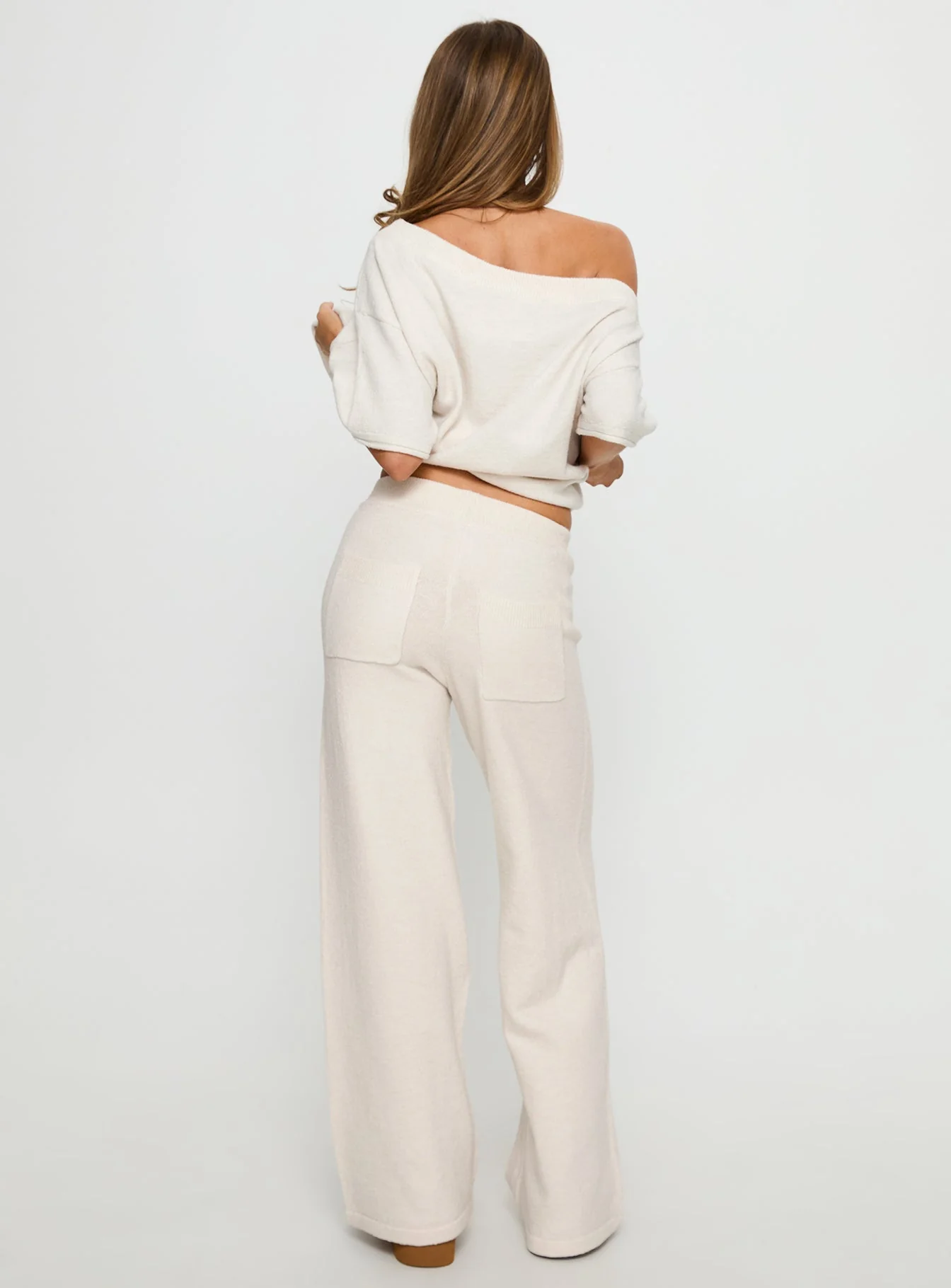 Bekki Wide Leg Knit Trousers Oat - Image 5