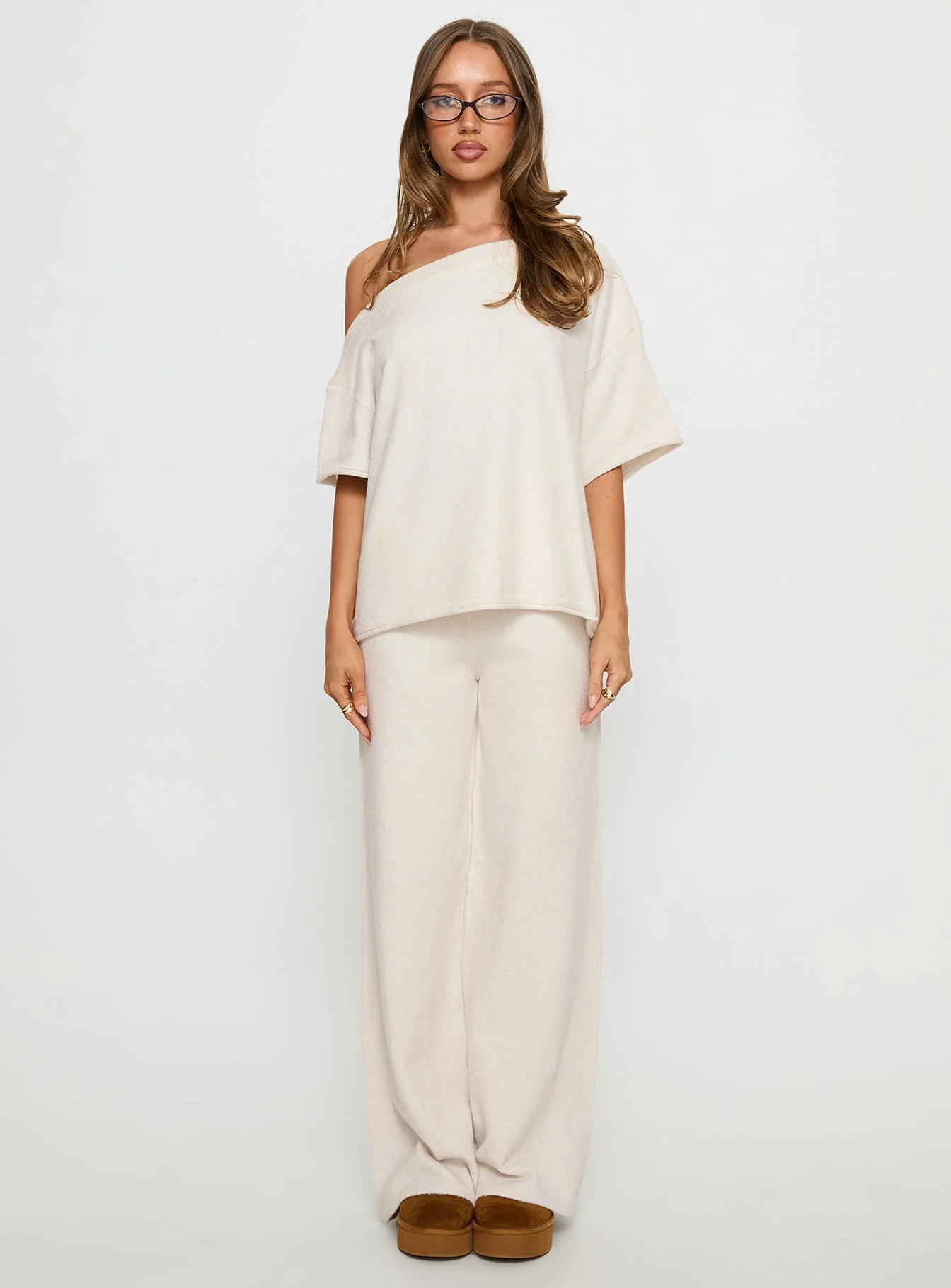 Bekki Wide Leg Knit Trousers Oat - Image 7