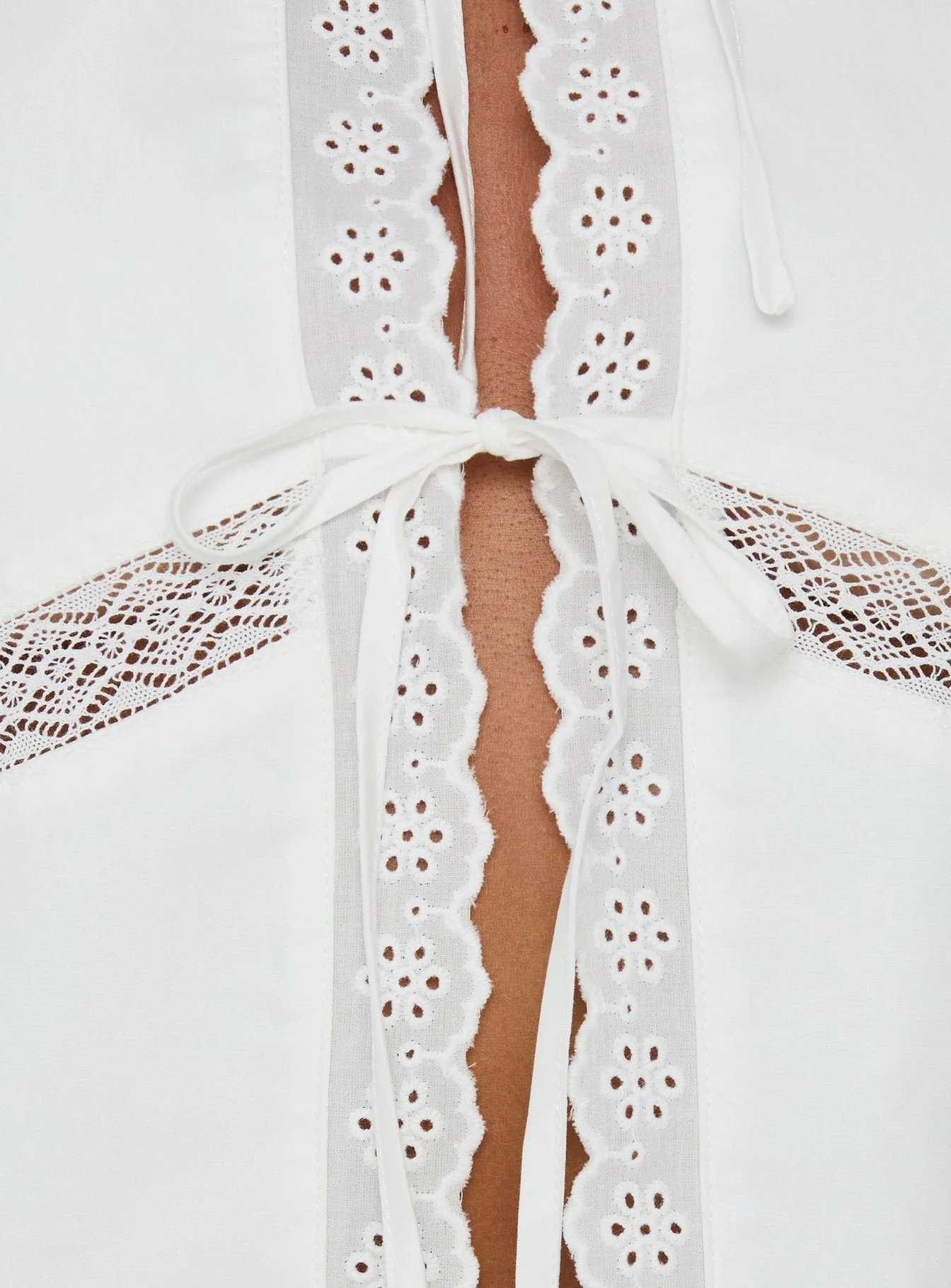 Better Days Tie Front Lace Detail Top White - Image 6