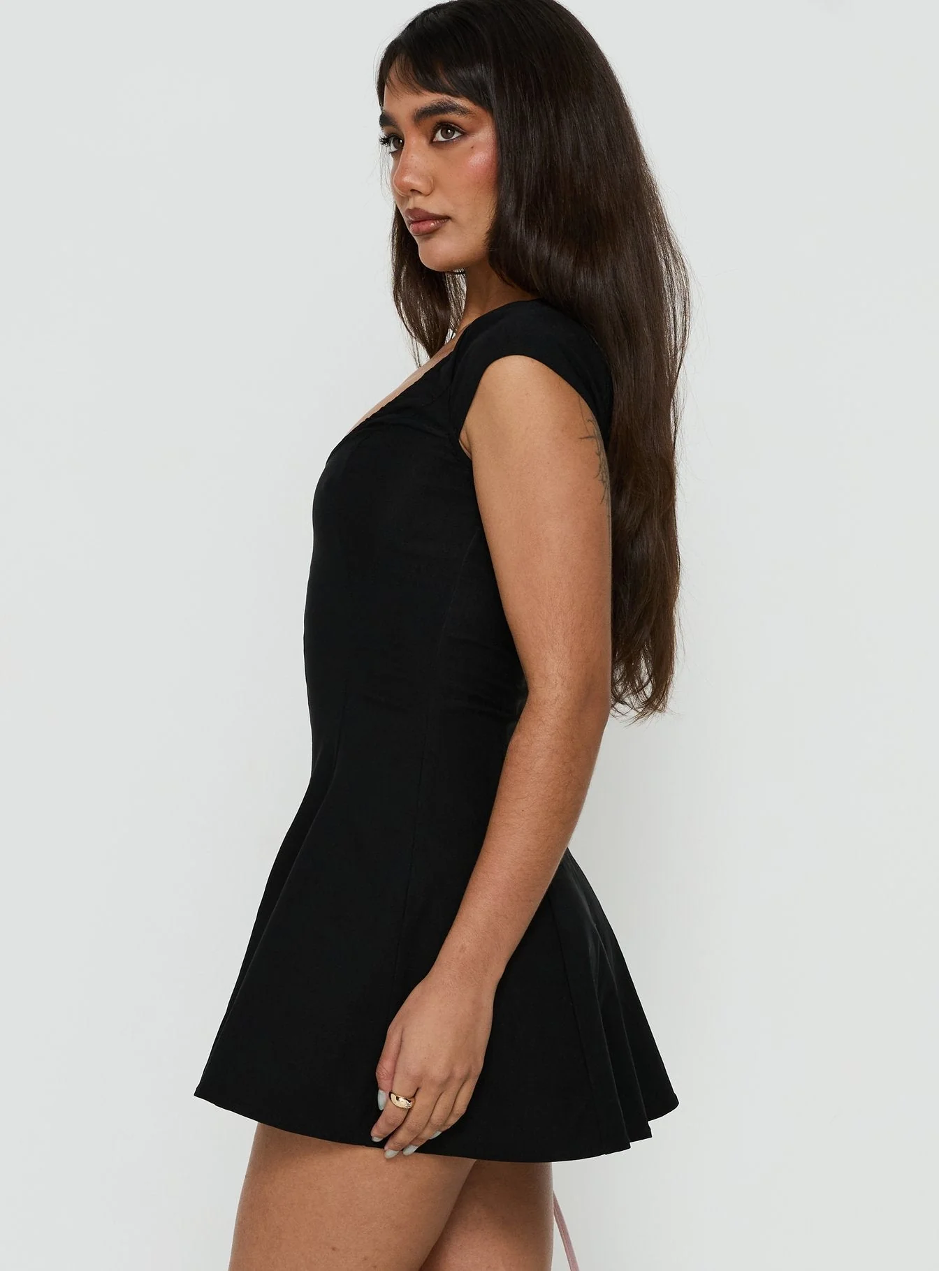 Bowee Fit and Flare Short Sleeve Mini Dress Black - Image 3