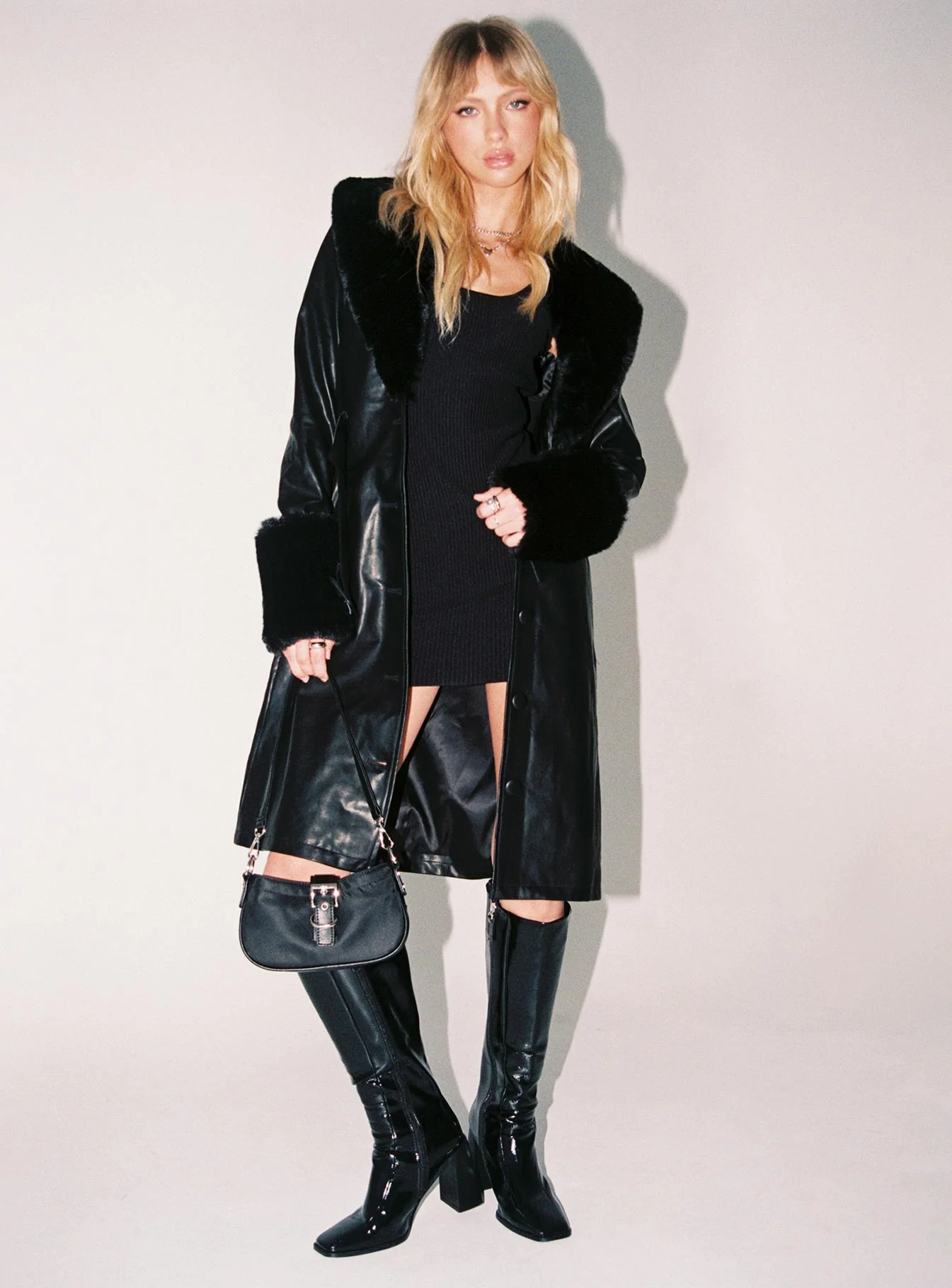 Brooklyn Faux Leather Long Coat Black - Image 12