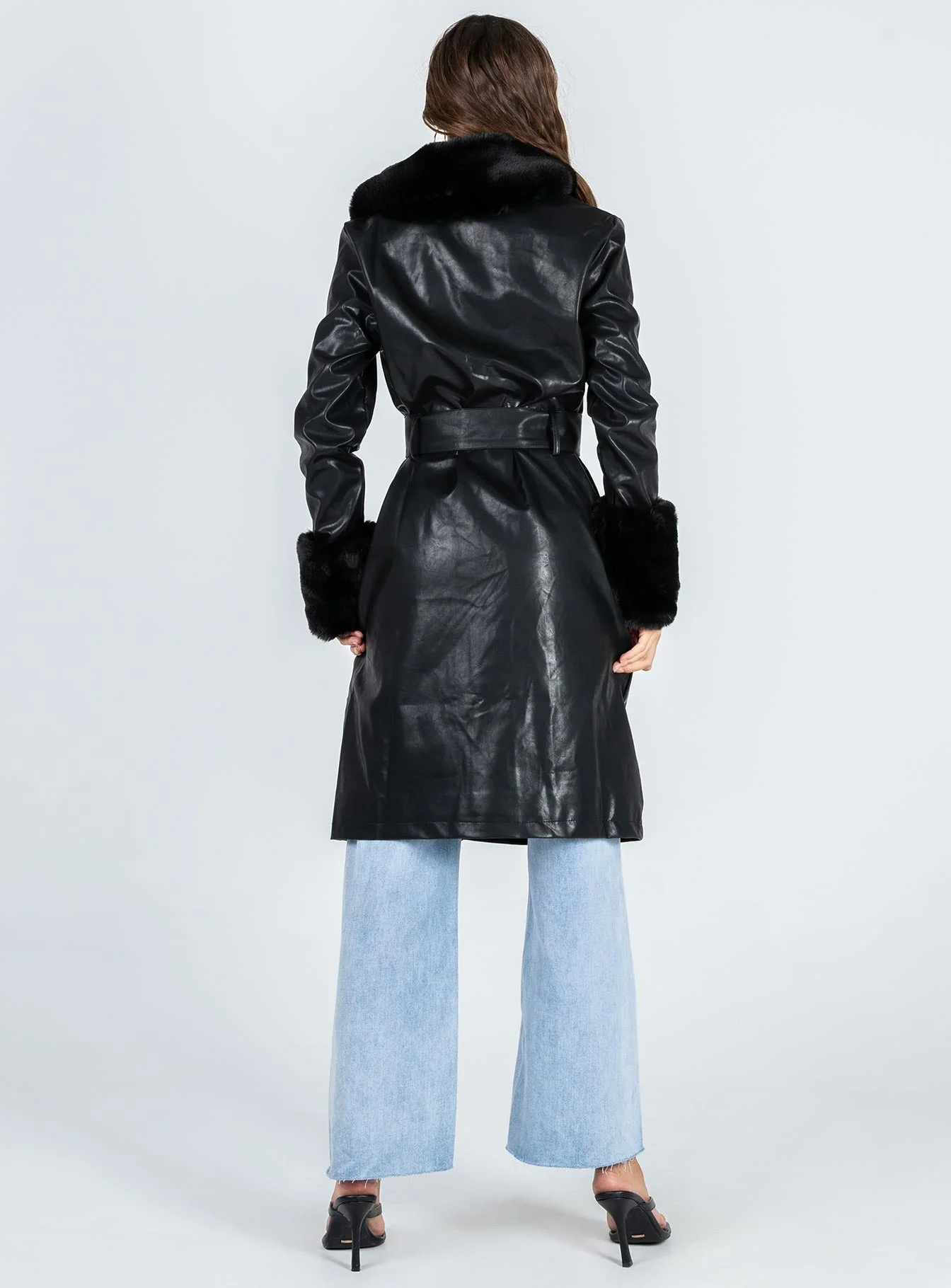 Brooklyn Faux Leather Long Coat Black - Image 6