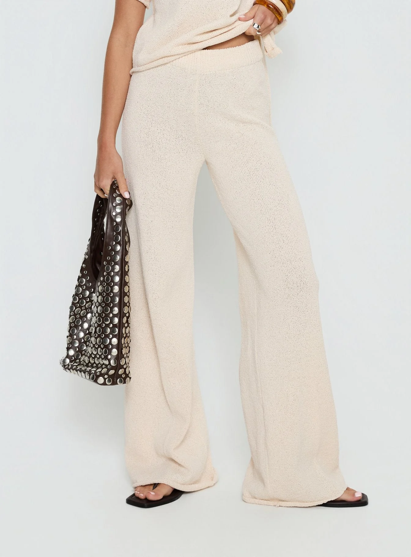 Calisse Knit Wide Leg Trousers Beige - Image 2