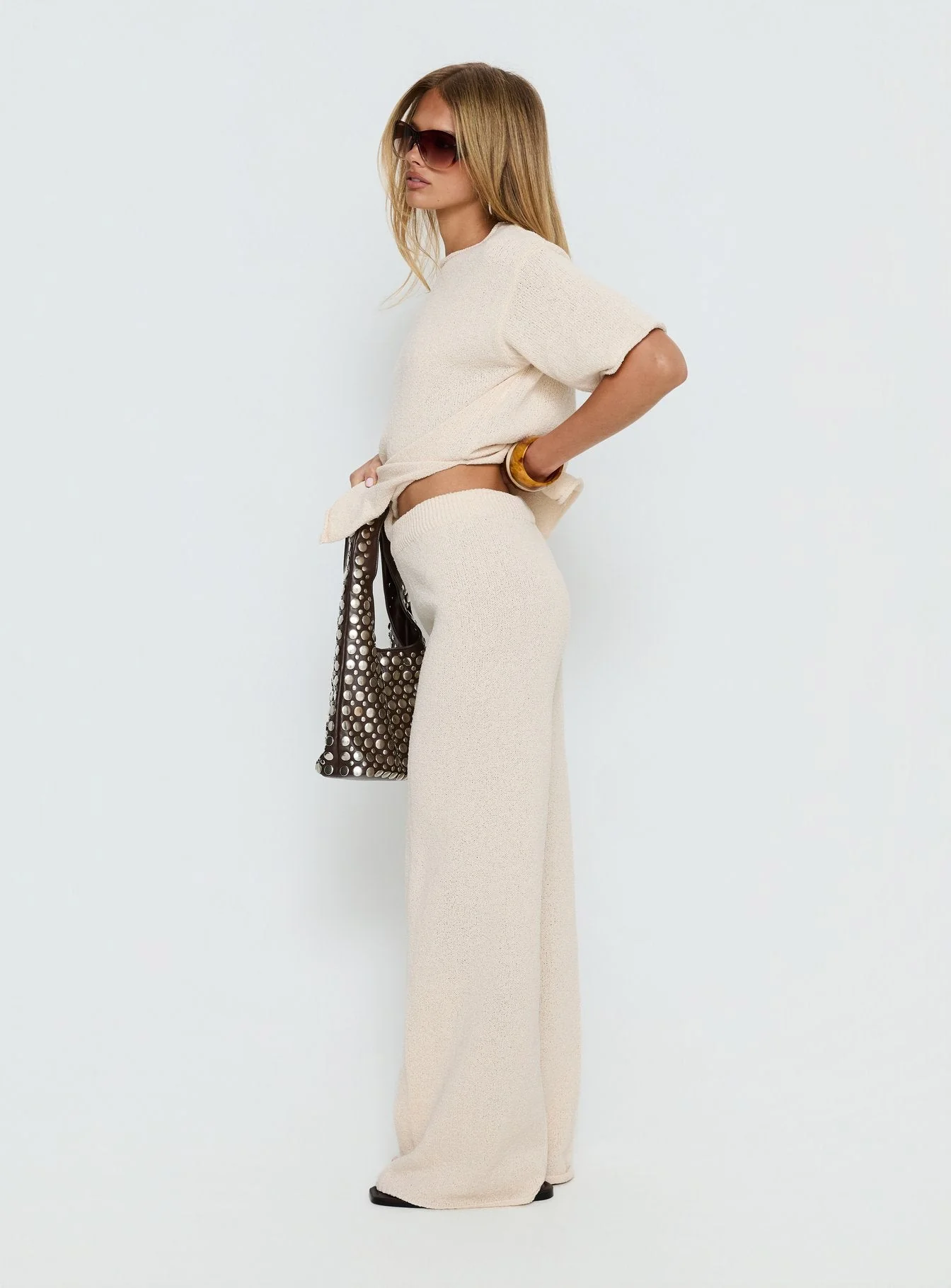 Calisse Knit Wide Leg Trousers Beige - Image 4