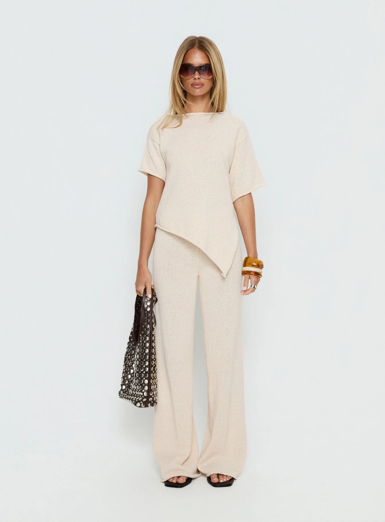 Calisse Knit Wide Leg Trousers Beige - Image 7