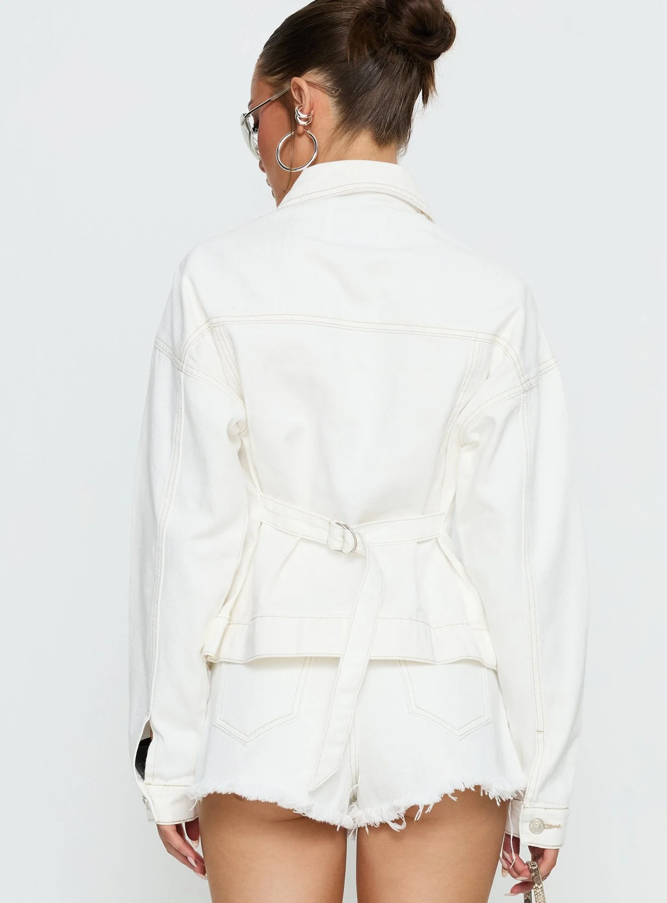 Caresse Cinched Denim Jacket White - Image 5