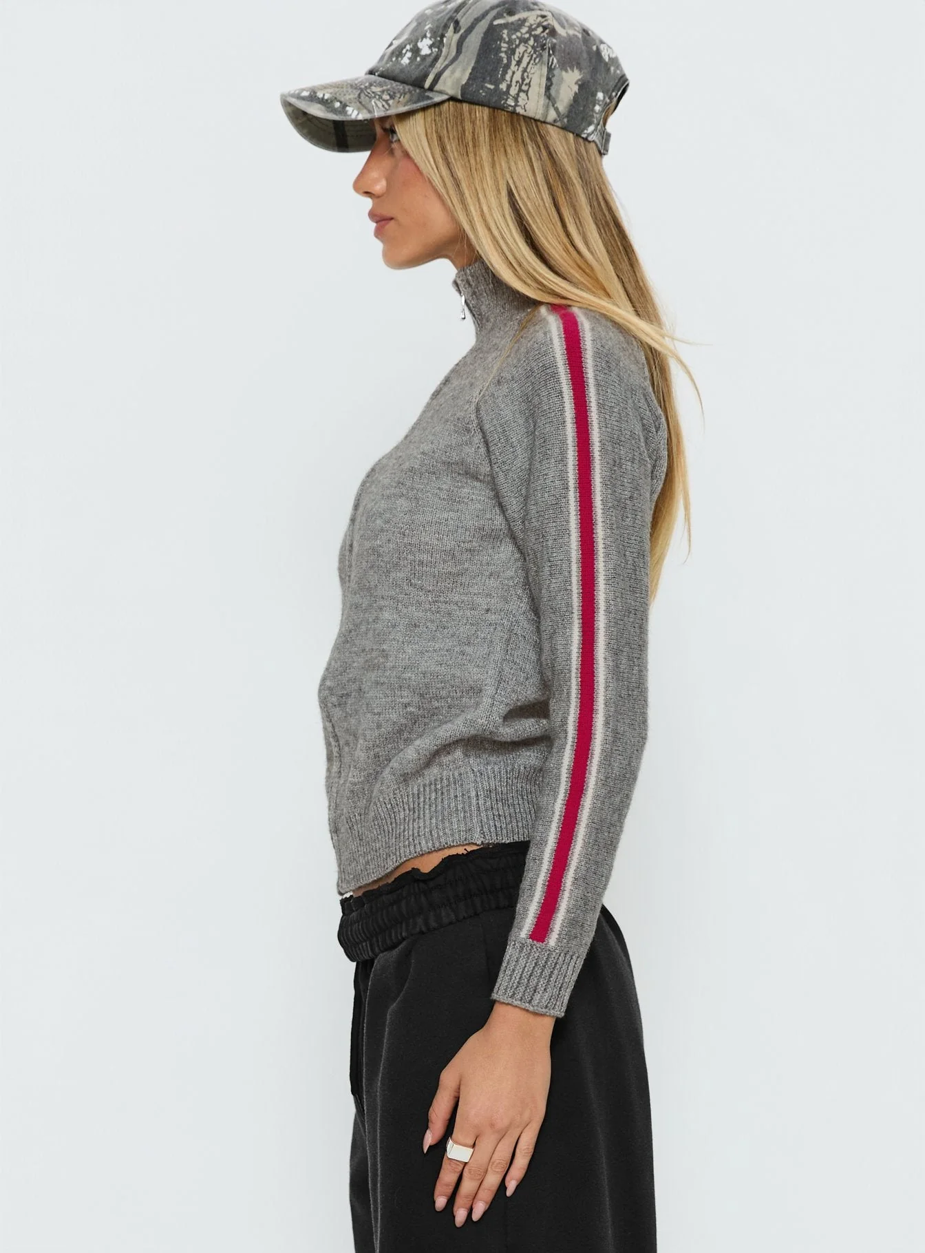 Caysey Zip Through Knit Jumper Grey - Image 4