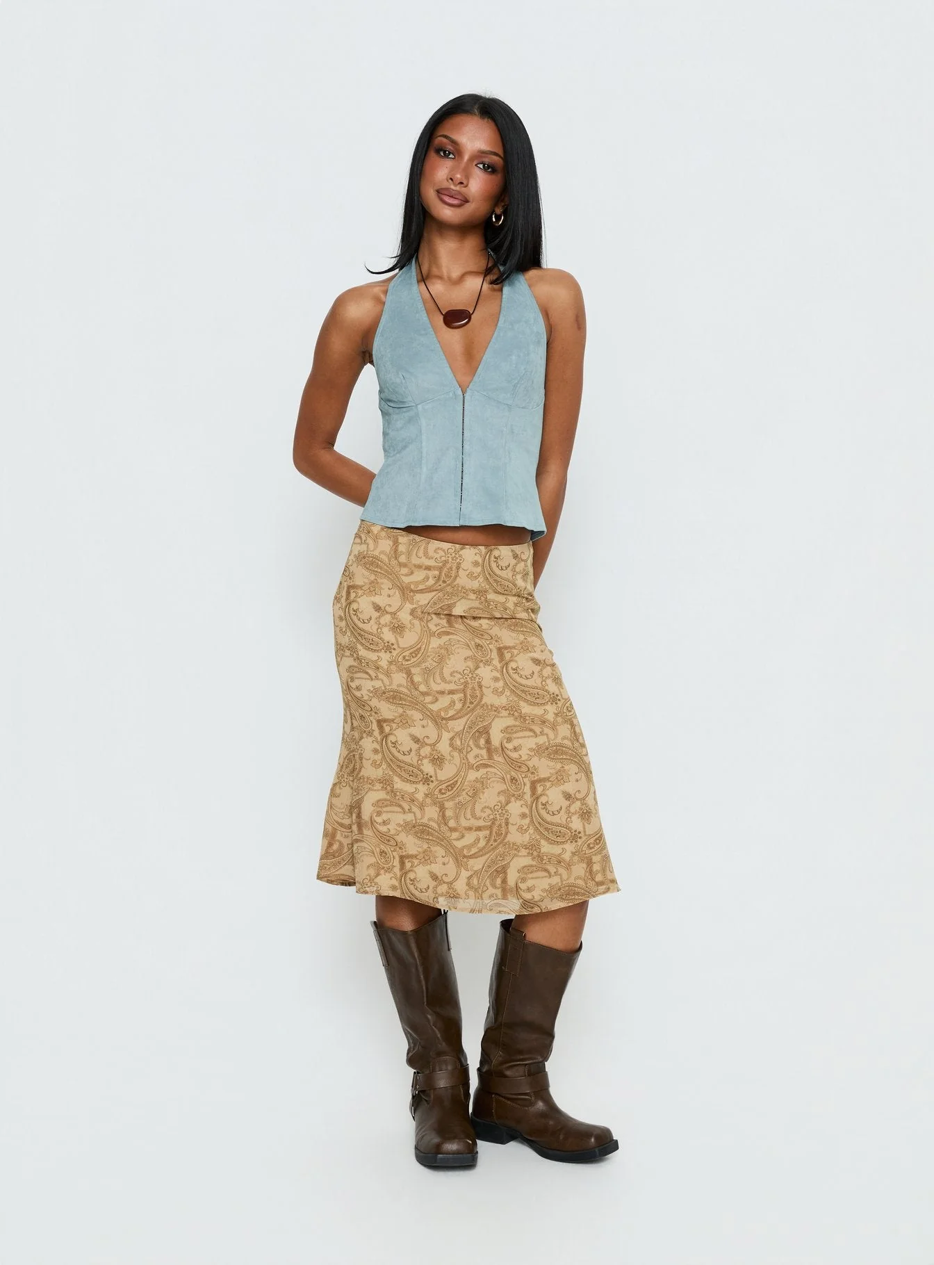 Dalyah Faux Suede Halter Top Soft Blue - Image 4