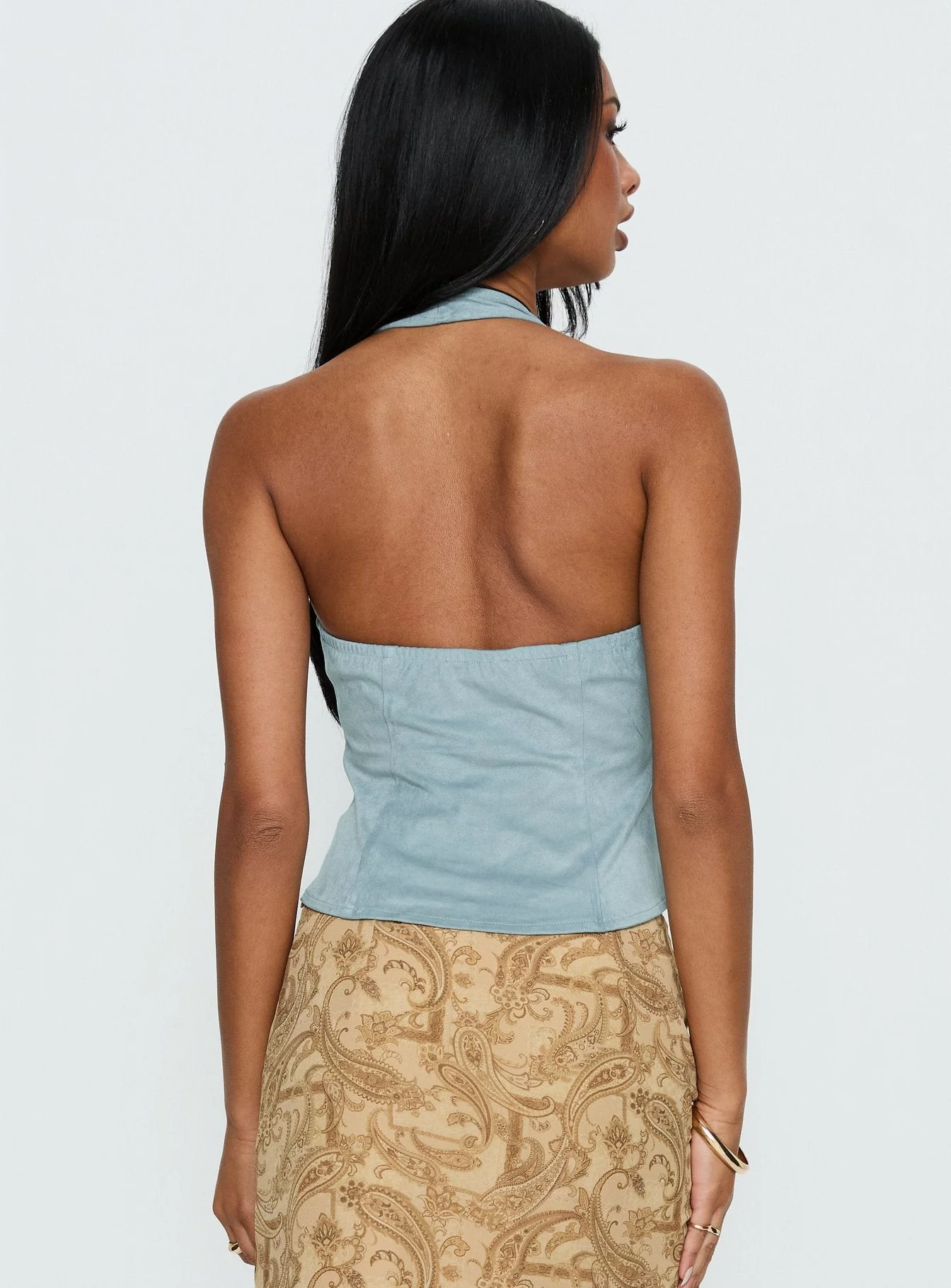 Dalyah Faux Suede Halter Top Soft Blue - Image 6