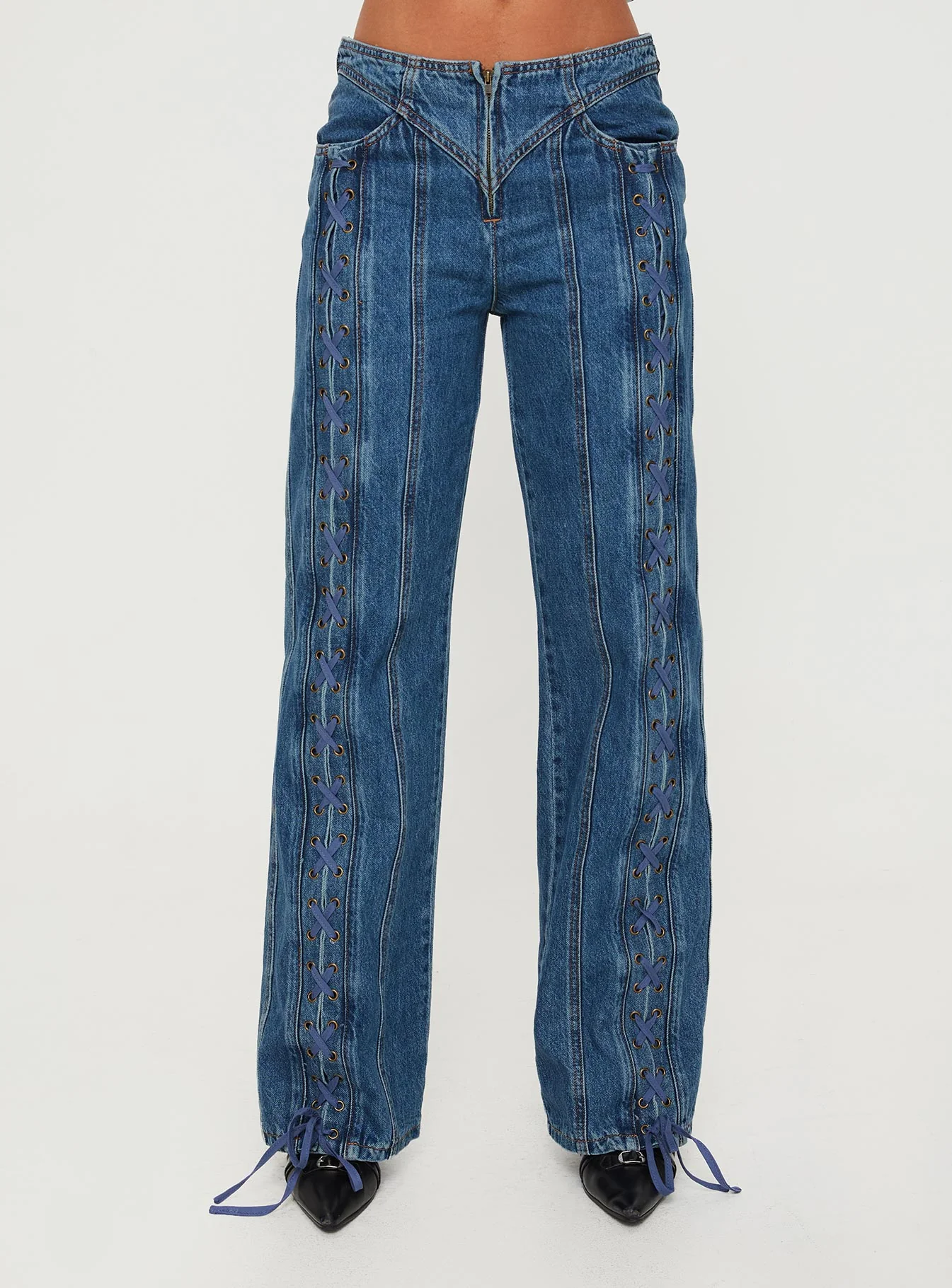 Day Dream Mid Rise Straight Leg Jeans Dark Blue Wash - Image 3
