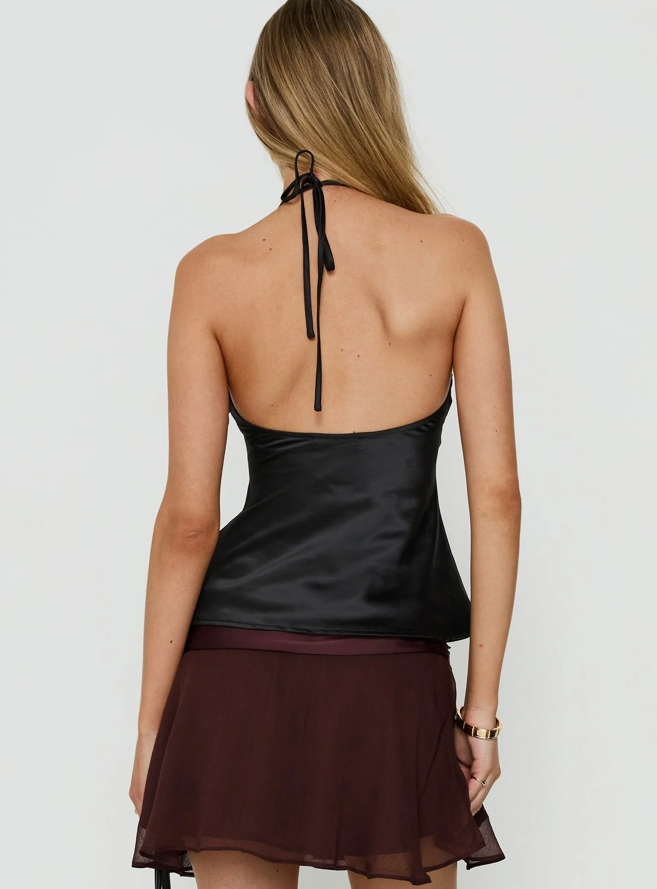 Deyla Lace Detail Tie Neck Satin Top Black - Image 4