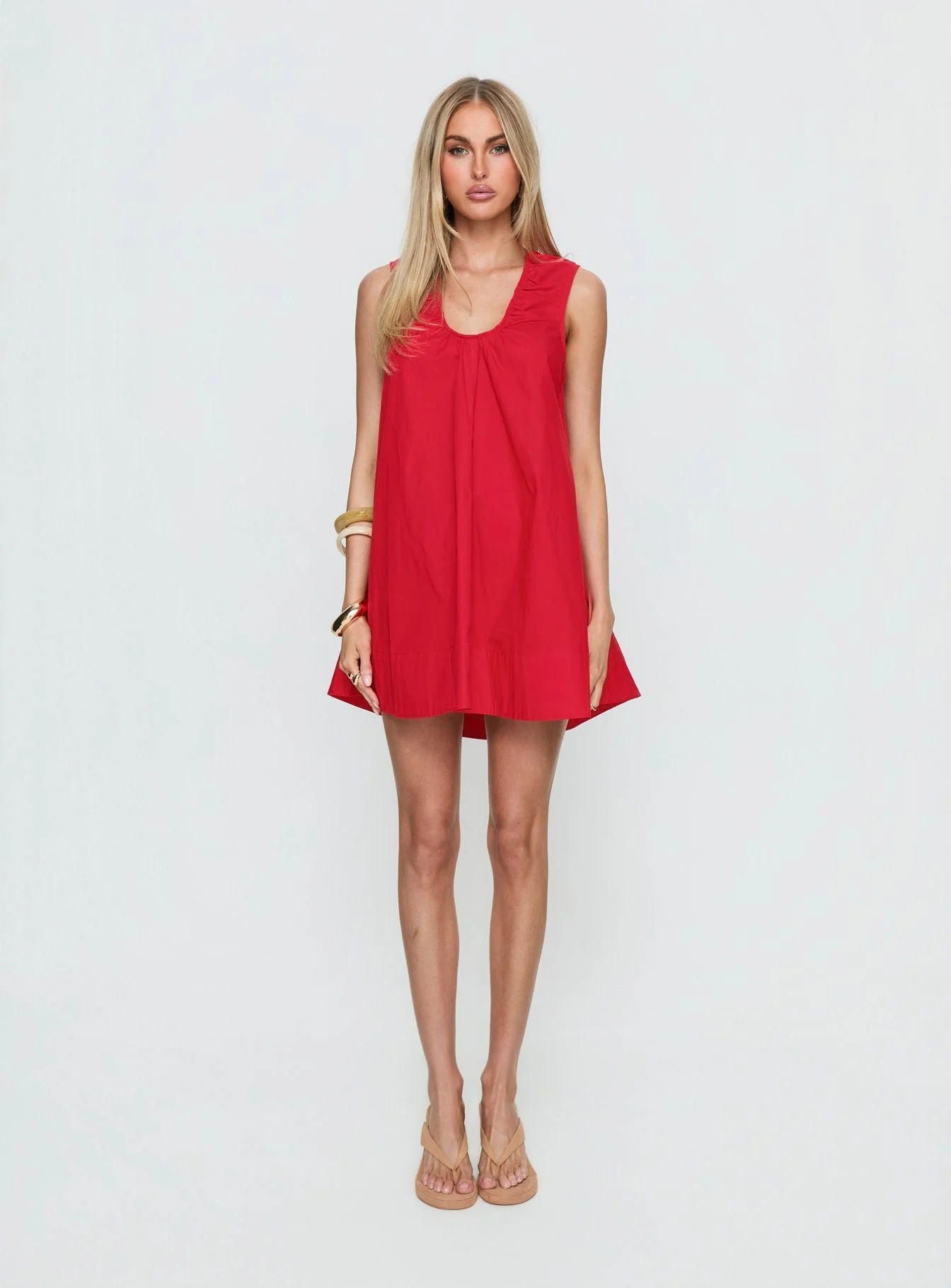 Eberta Ruched Baby Doll Mini Dress Red - Image 7