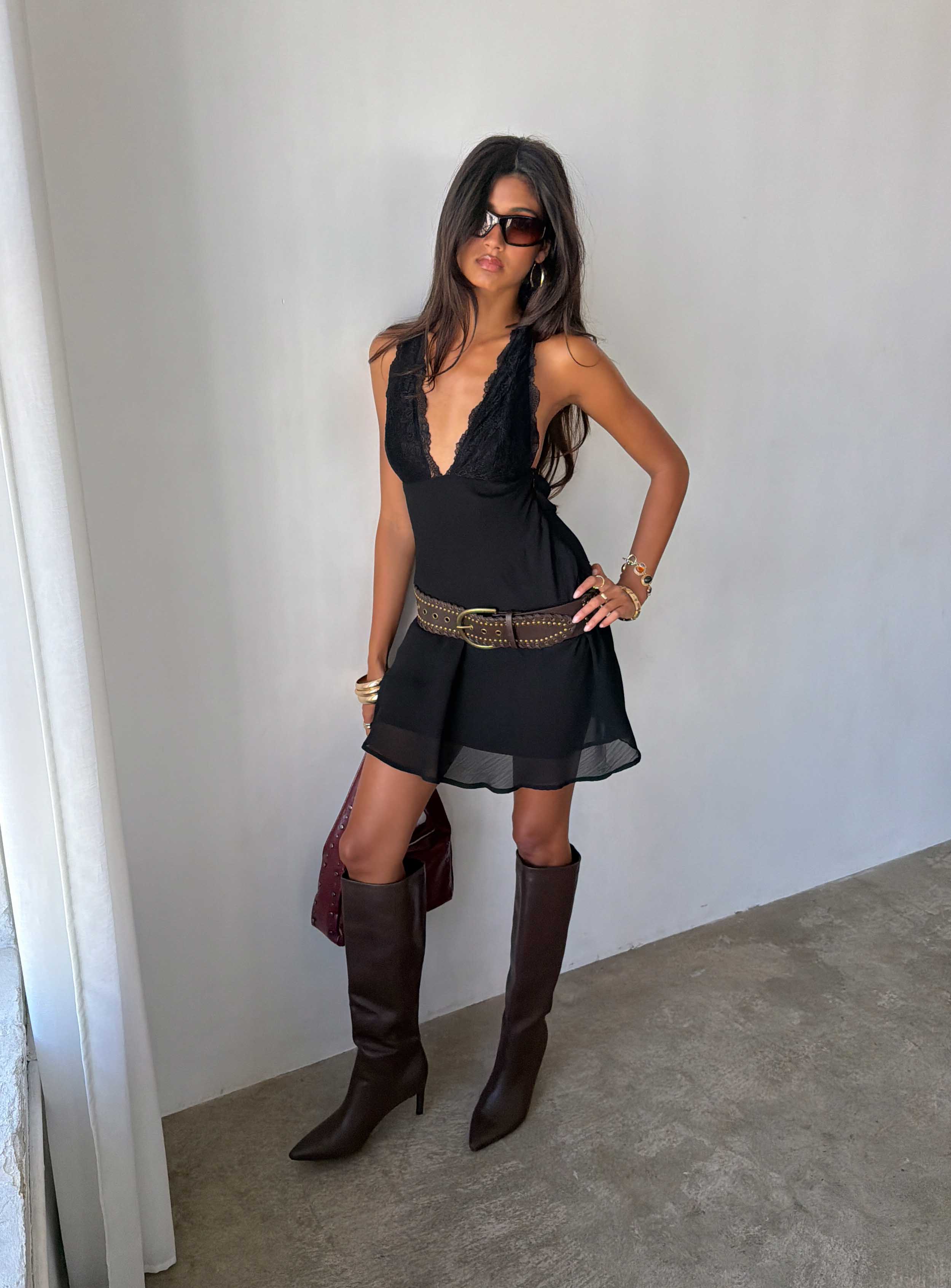 Edeni Lace Splice Halter Mini Dress Black - Image 10