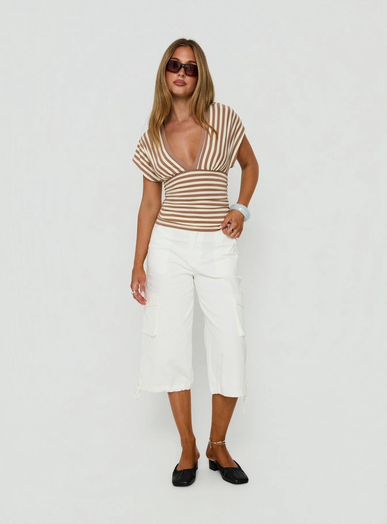 Eleanorre Batwing V Neck Top Brown Stripe - Image 3