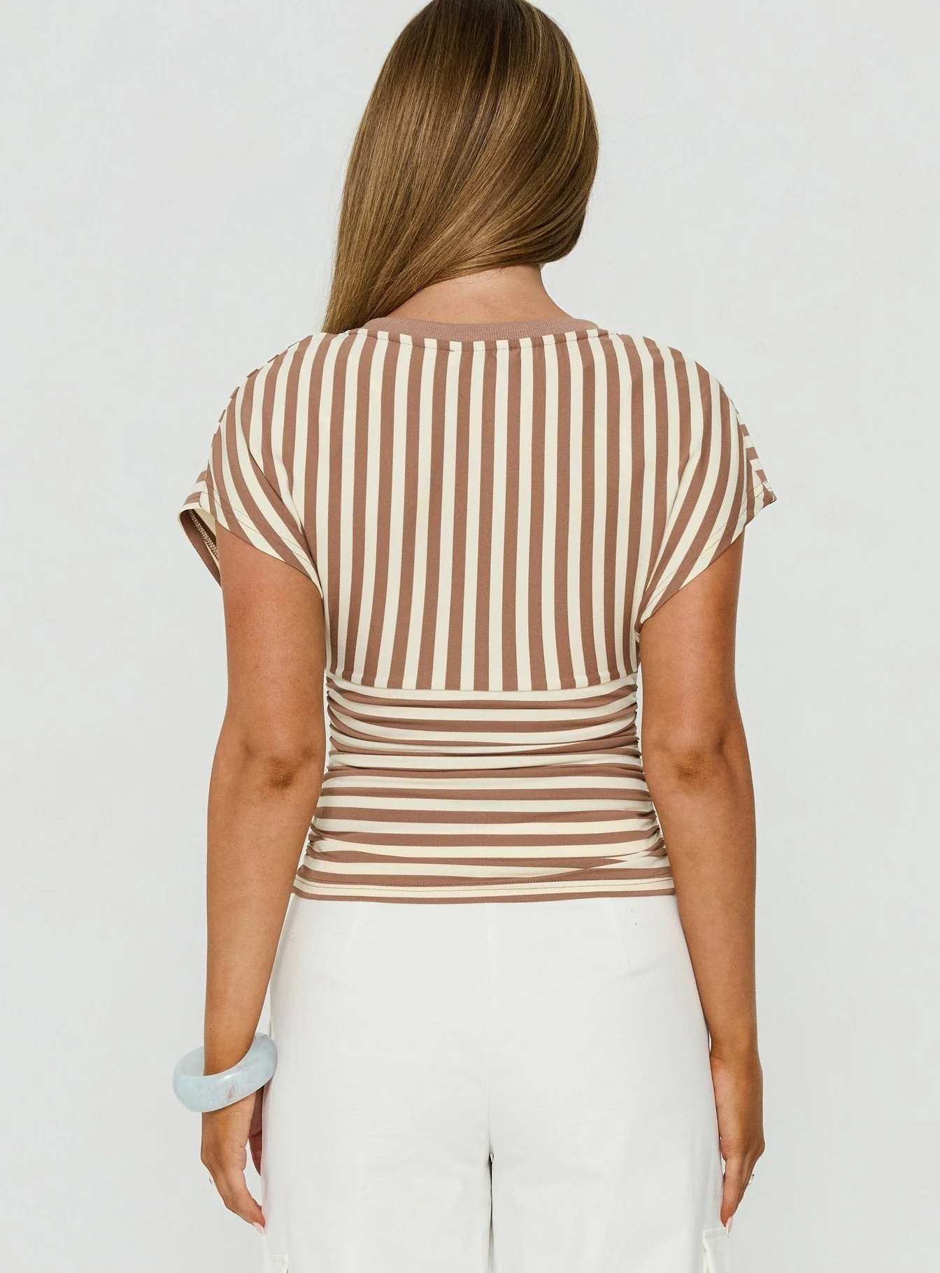 Eleanorre Batwing V Neck Top Brown Stripe - Image 5