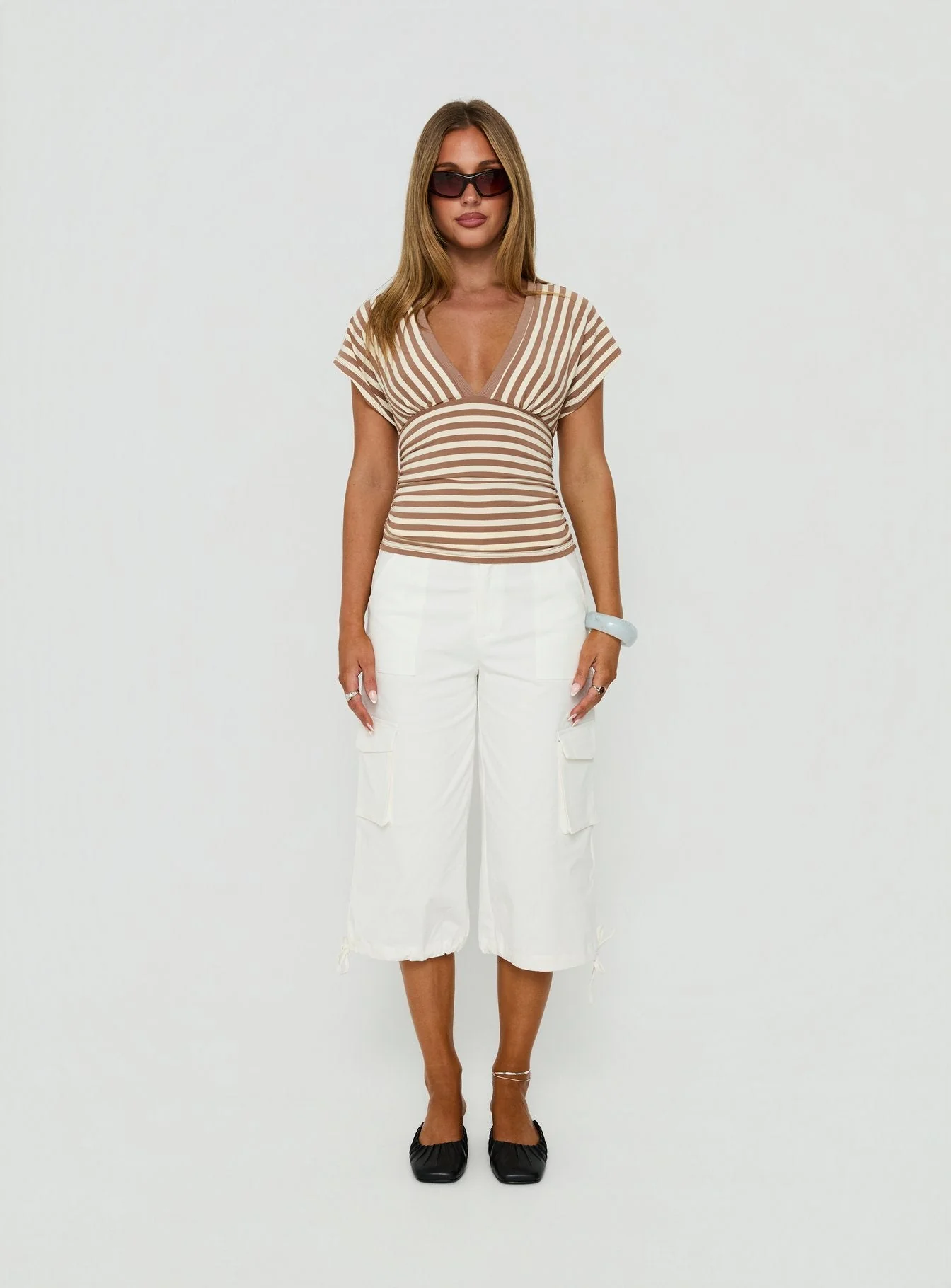 Eleanorre Batwing V Neck Top Brown Stripe - Image 7