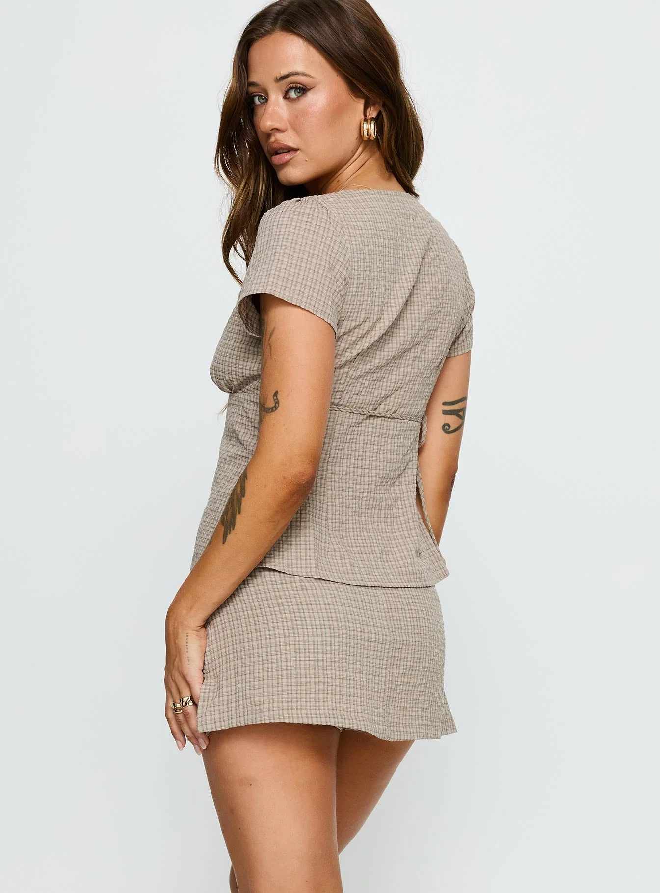 Emmilou Wrap Co-ord Brown Check - Image 5