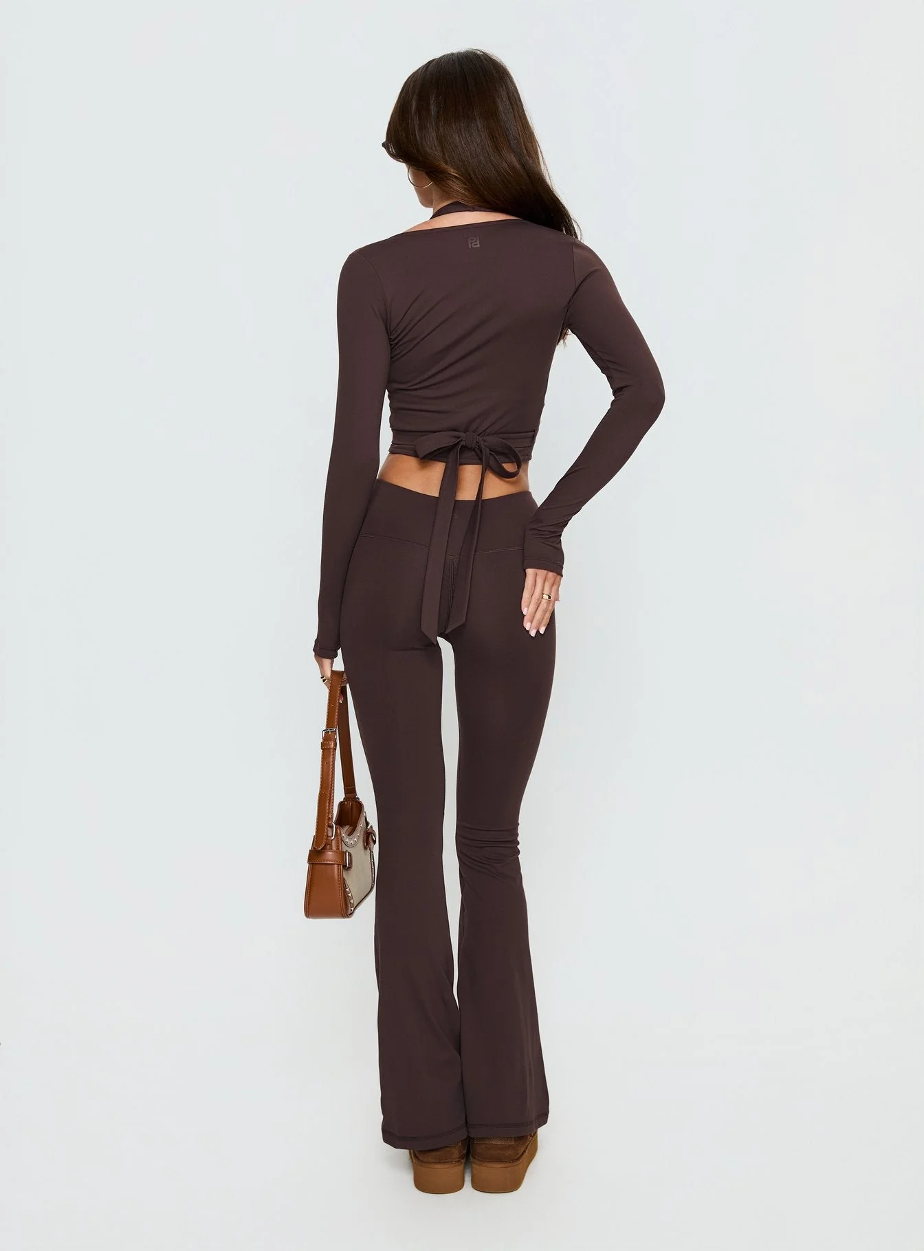 Energize Active Invisible Scrunch Flare Leggings Brown - Image 4